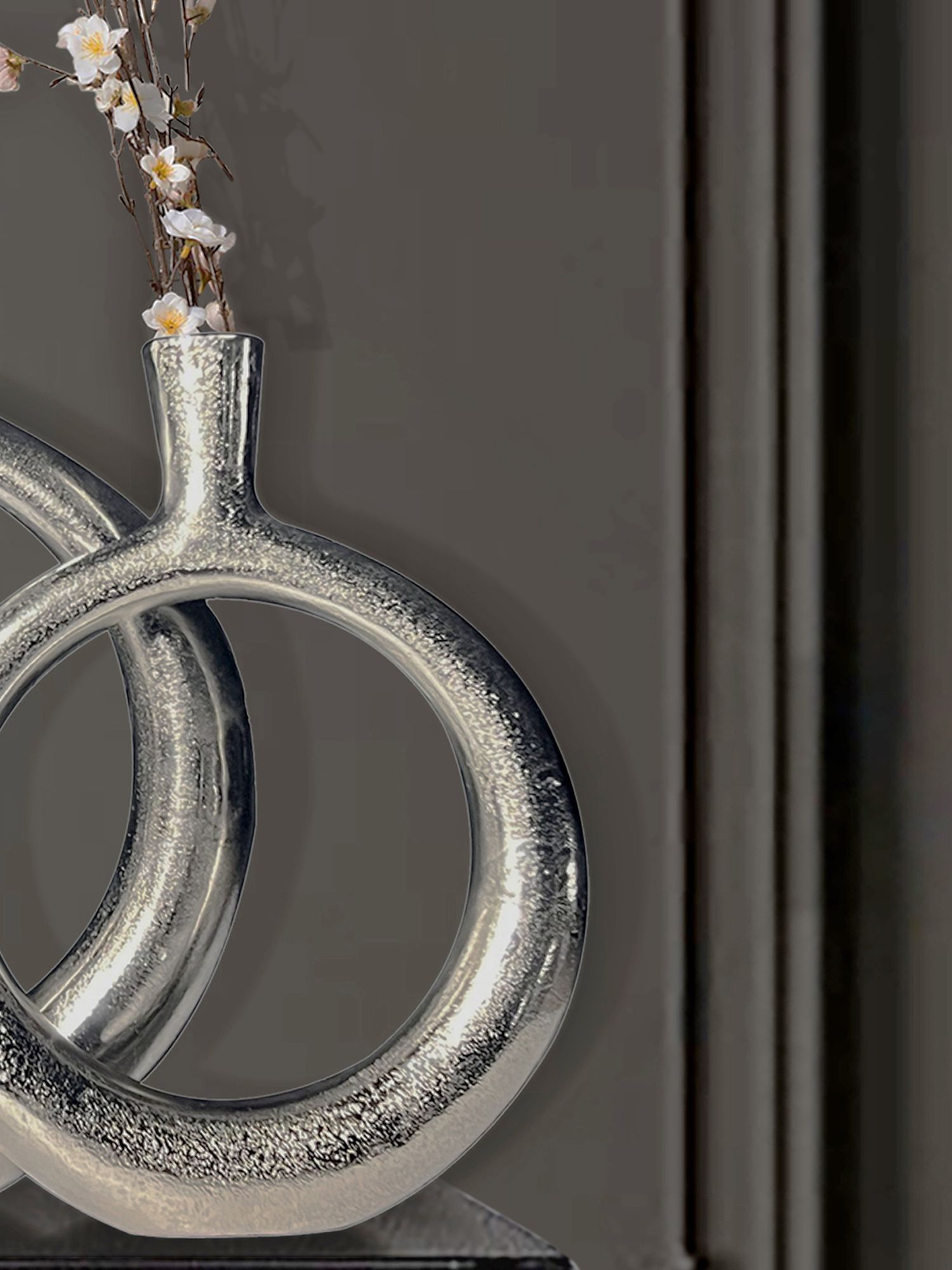 FineBuy Deko Vase 2er Set Aluminium Donut Blumenvase Modern, Dekovase Rund 2-teilig für Blumen, Alu Tischvase Wohndeko Tischdeko Handgefertigt | Farbe: Gold