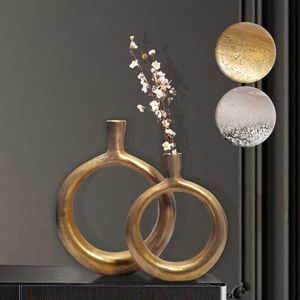 SV108573 FineBuy Deko Vase 2er Set Aluminium Donut Blumenvase Modern, Dekovase Rund 2-teilig für Blumen, Alu Tischvase Wohndeko Tischdeko Handgefertigt