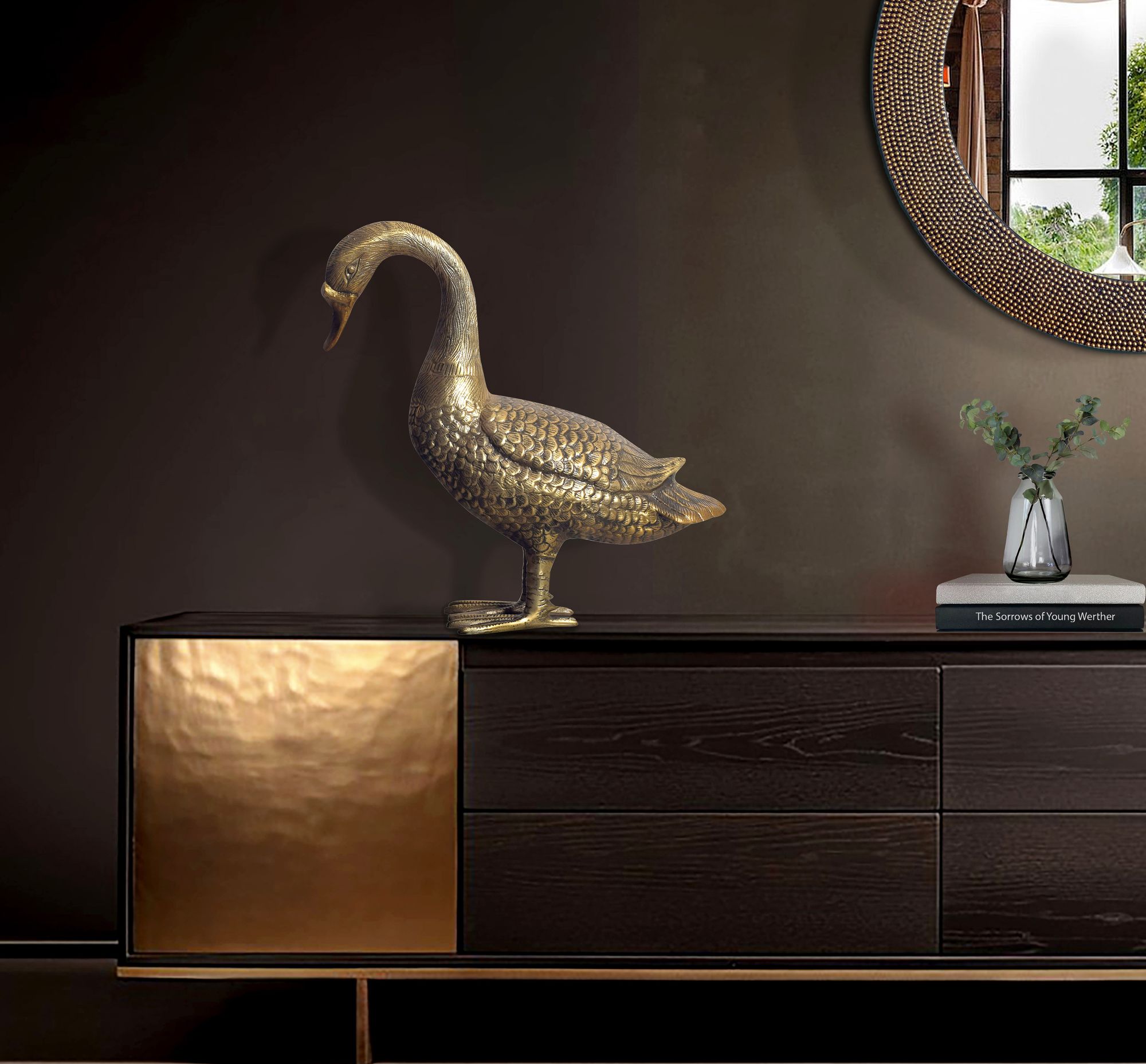 FineBuy Dekofigur Gans Aluminium Gold 46 cm Wohndekoration Tischdekoration, Design Metall Deko Alu Modern, Tischdeko Wohndeko Aluminiumdekoration, Dekoration Wohnaccessoire | Farbe: Gold