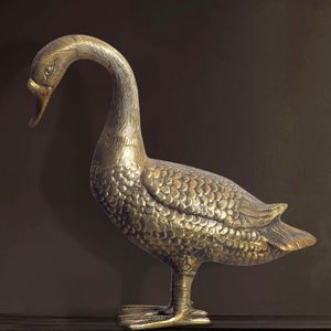 FB108656 FineBuy Dekofigur Gans Aluminium Gold 46 cm Wohndekoration Tischdekoration, Design Metall Deko Alu Modern, Tischdeko Wohndeko Aluminiumdekoration, Dekoration Wohnaccessoire