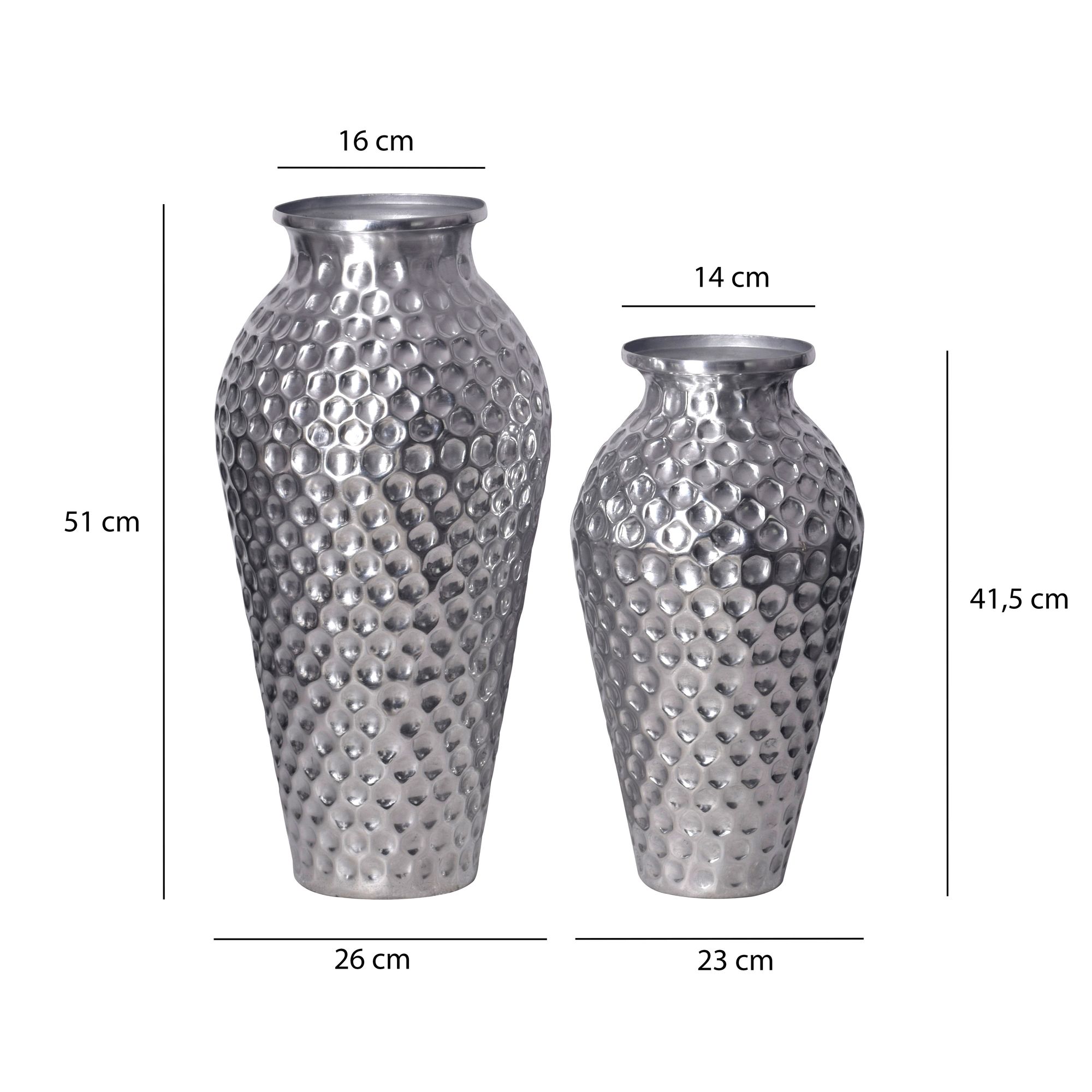 FineBuy Deko Vase 2er Set Aluminium Amphore Blumenvase Modern, Dekovase Rund 2-teilig für Blumen, Alu Tischvase Wohndeko Metall Tischdeko Handgefertigt | Farbe: Silber