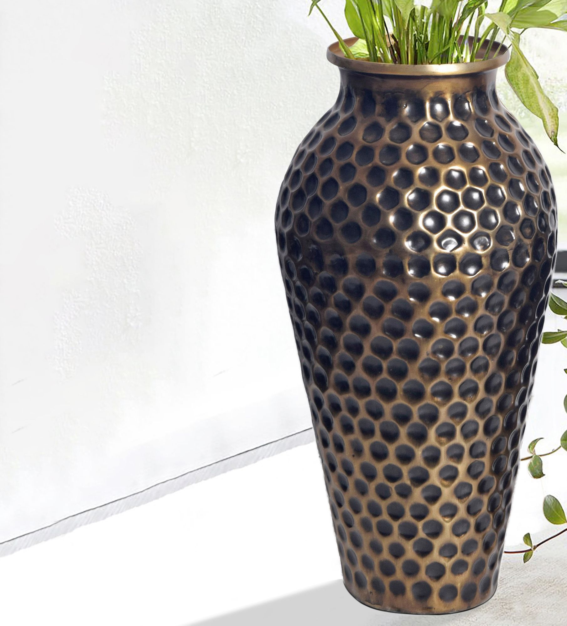 FineBuy Deko Vase 2er Set Aluminium Amphore Blumenvase Modern, Dekovase Rund 2-teilig für Blumen, Alu Tischvase Wohndeko Metall Tischdeko Handgefertigt | Farbe: Silber