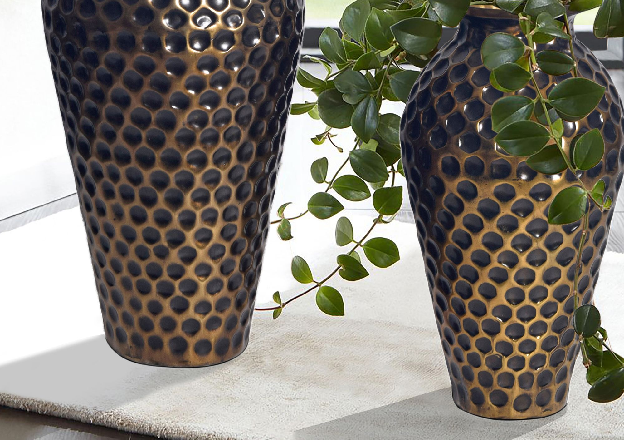 FineBuy Deko Vase 2er Set Aluminium Amphore Blumenvase Modern, Dekovase Rund 2-teilig für Blumen, Alu Tischvase Wohndeko Metall Tischdeko Handgefertigt | Farbe: Silber