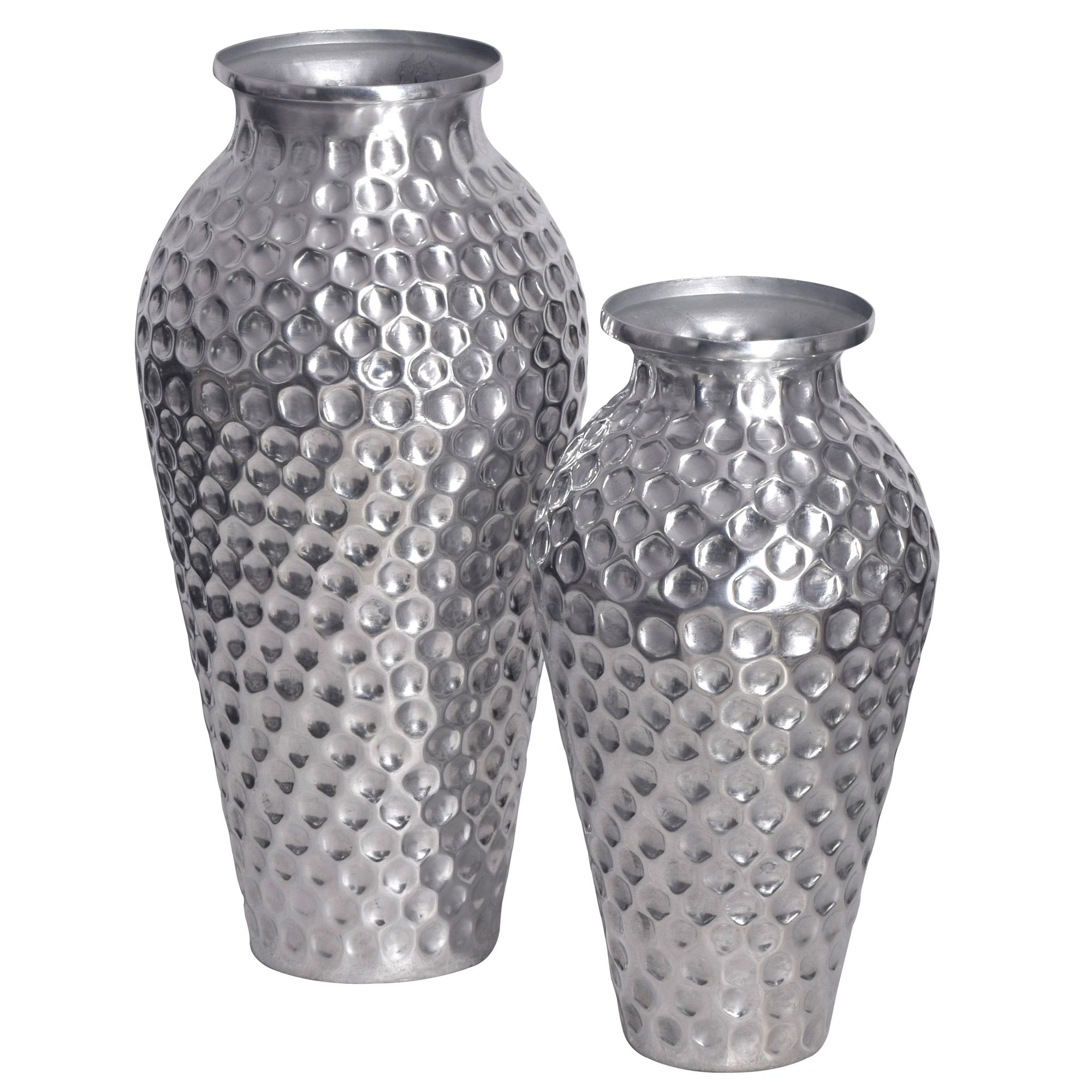 FineBuy Deko Vase 2er Set Aluminium Amphore Blumenvase Modern, Dekovase Rund 2-teilig für Blumen, Alu Tischvase Wohndeko Metall Tischdeko Handgefertigt | Farbe: Silber