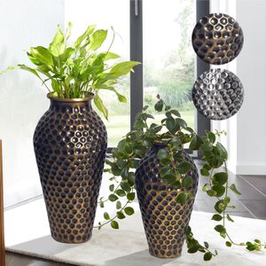 SV108697 FineBuy Deko Vase 2er Set Aluminium Amphore Blumenvase Modern, Dekovase Rund 2-teilig für Blumen, Alu Tischvase Wohndeko Metall Tischdeko Handgefertigt
