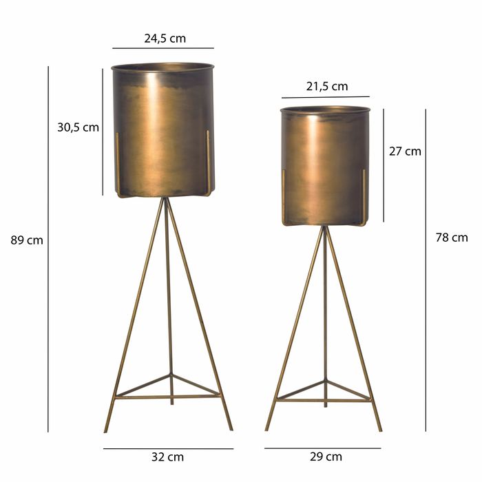 Blumentopf FineBuy Pflanzenkübel 2er Set Metall Gold Rund Pflanzgefäß Hoch Eisen – Maßzeichnung