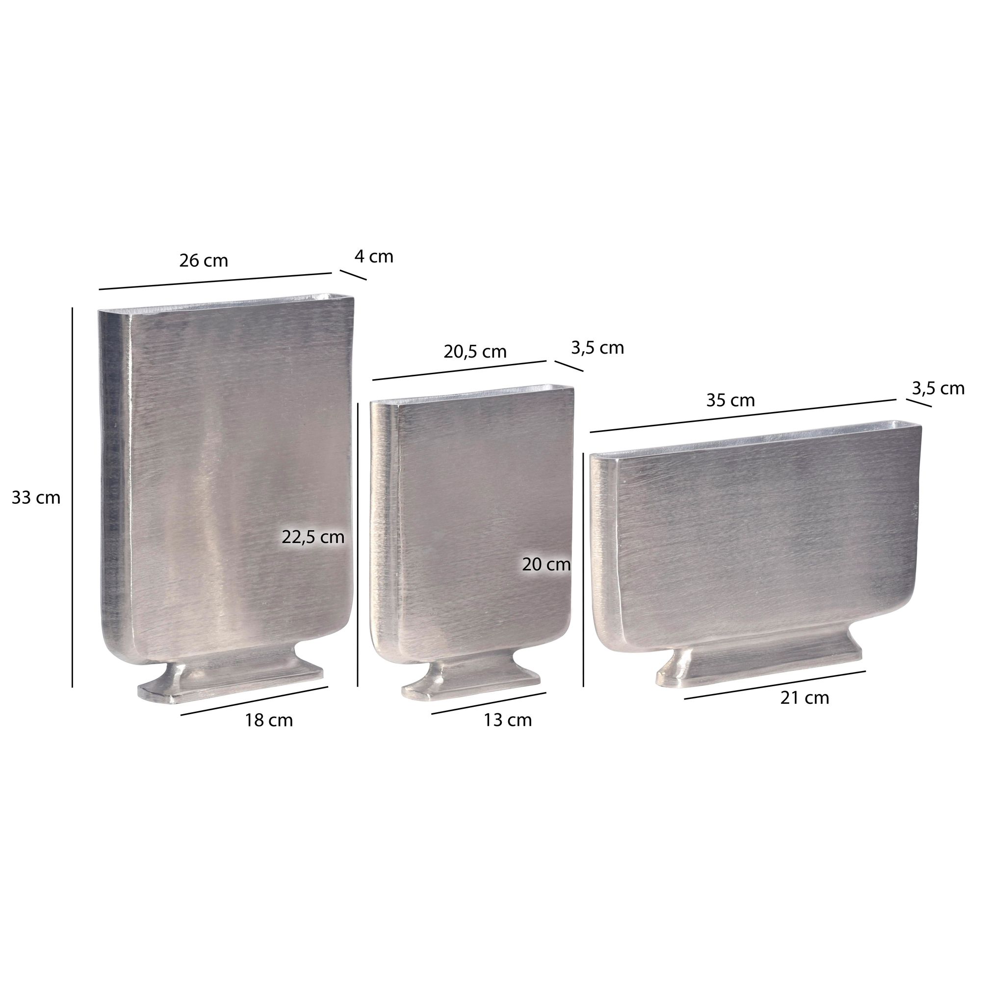 FineBuy Deko Vase 3er Set Aluminium Blumenvase Modern, Dekovase Eckig 3-teilig für Blumen, Alu Tischvase Wohndeko Metall Tischdeko Handgefertigt | Farbe: Silber