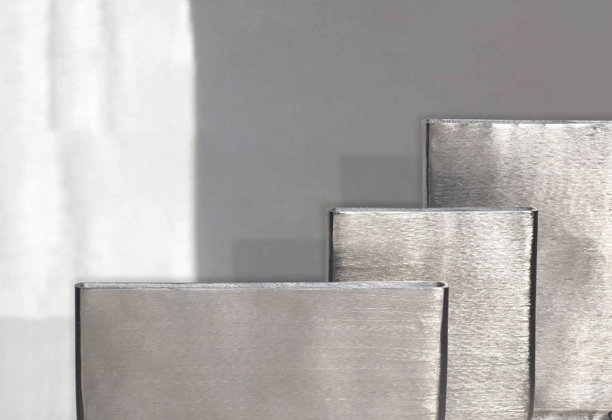 FineBuy Deko Vase 3er Set Aluminium Blumenvase Modern, Dekovase Eckig 3-teilig für Blumen, Alu Tischvase Wohndeko Metall Tischdeko Handgefertigt | Farbe: Silber