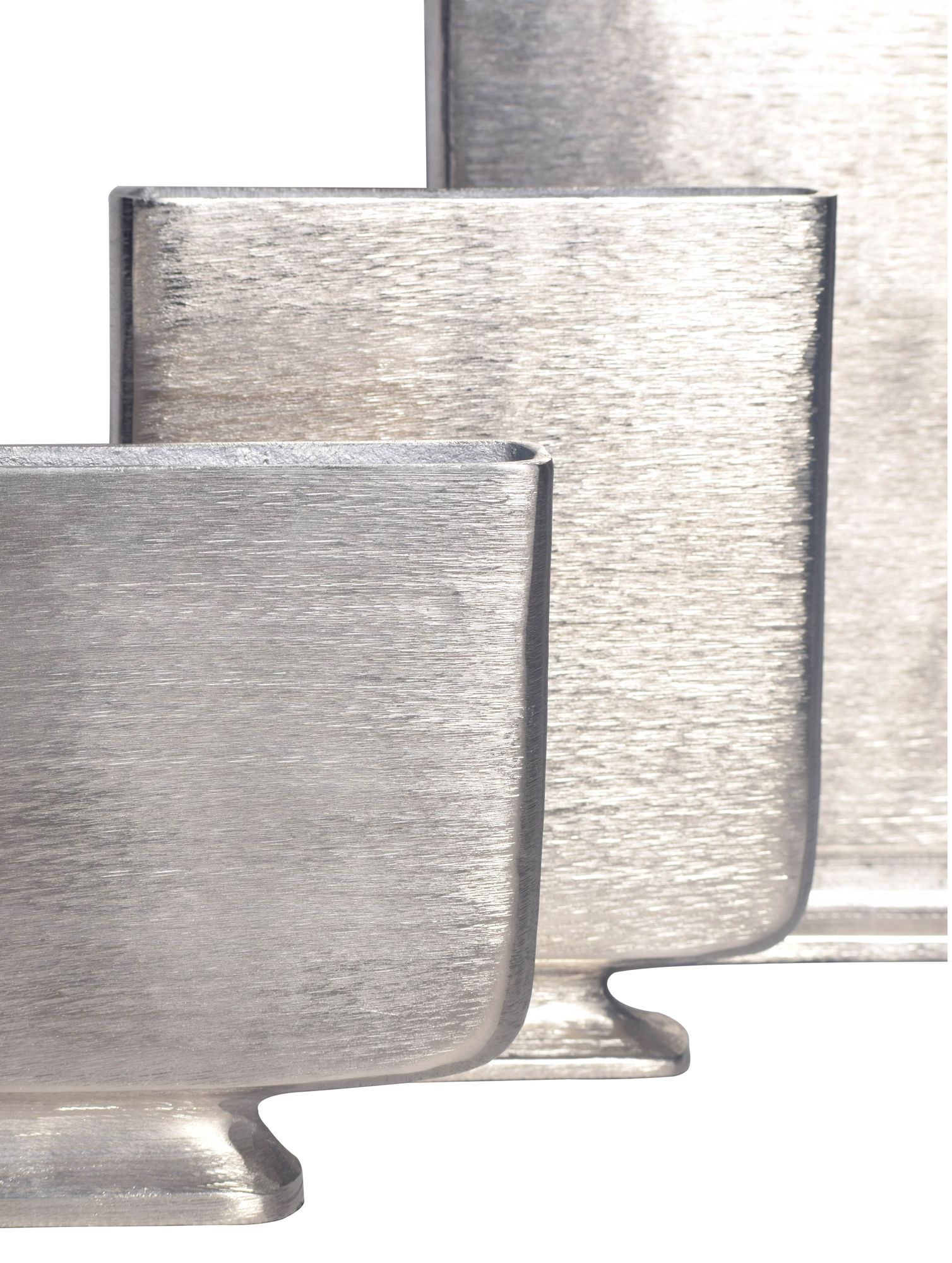 FineBuy Deko Vase 3er Set Aluminium Blumenvase Modern, Dekovase Eckig 3-teilig für Blumen, Alu Tischvase Wohndeko Metall Tischdeko Handgefertigt | Farbe: Silber