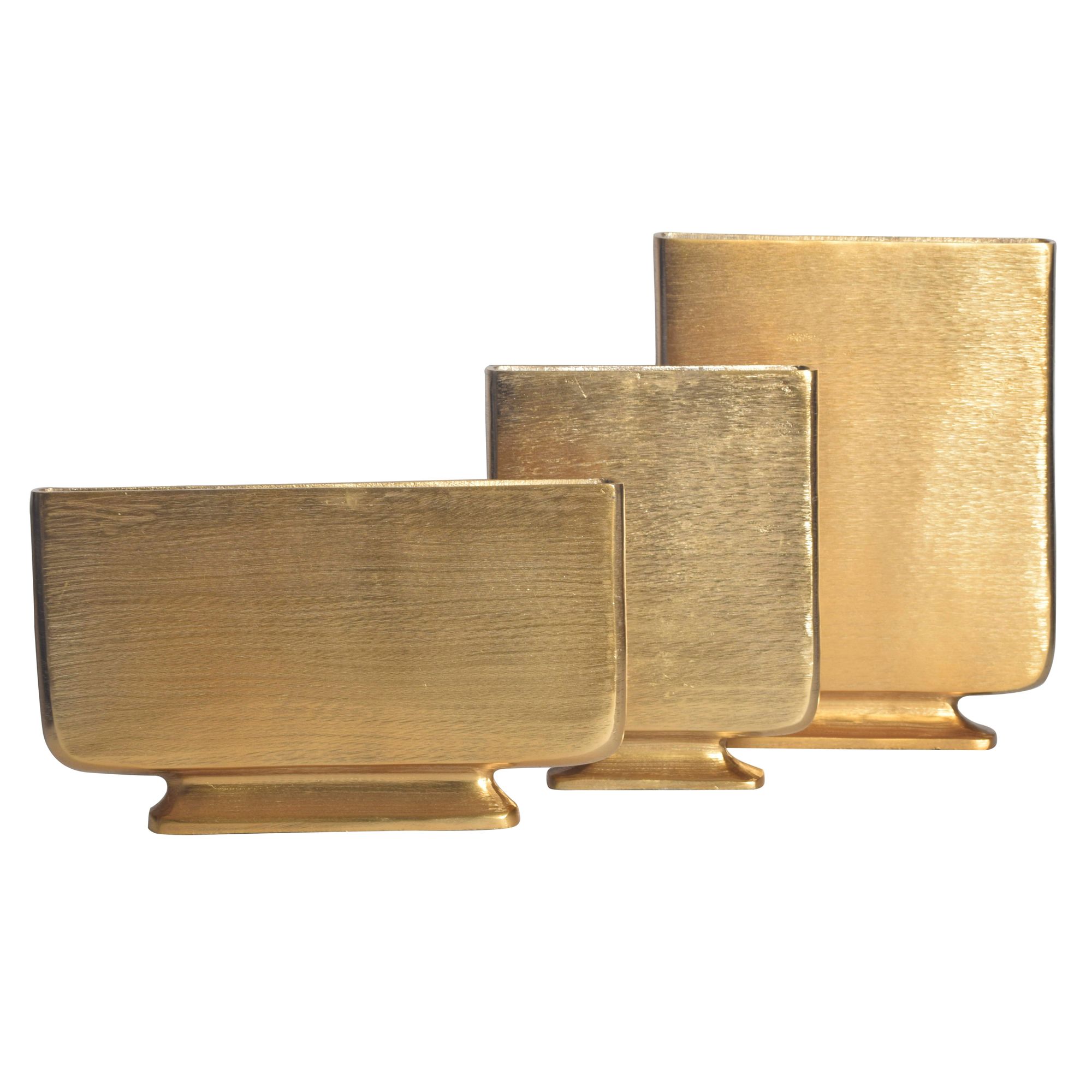 FineBuy Deko Vase 3er Set Aluminium Blumenvase Modern, Dekovase Eckig 3-teilig für Blumen, Alu Tischvase Wohndeko Metall Tischdeko Handgefertigt | Farbe: Silber