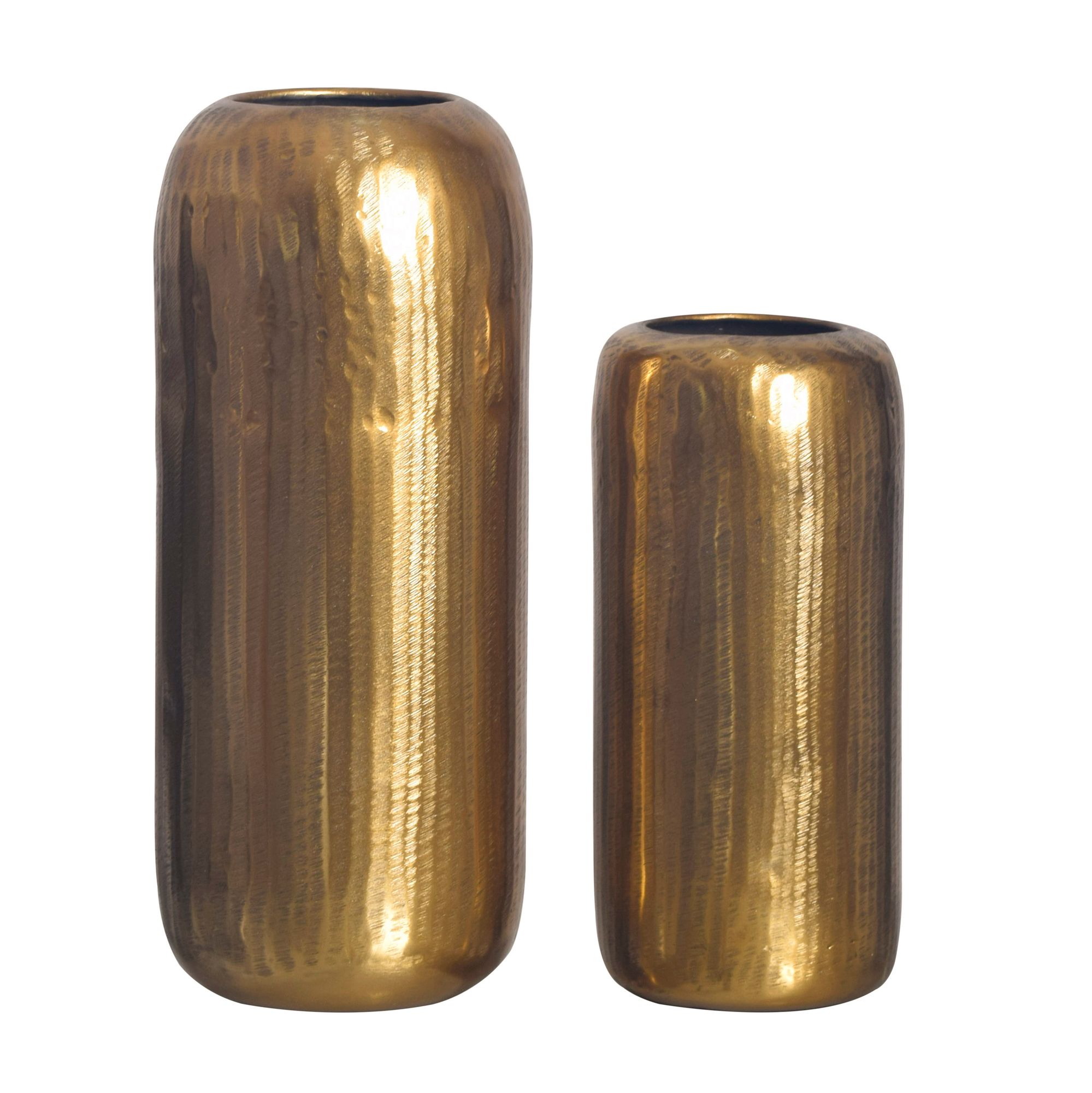 FineBuy Deko Vase 2er Set Aluminium Zylinder Blumenvase Modern, Dekovase Rund 2-teilig für Blumen, Alu Tischvase Wohndeko Metall Tischdeko Handgefertigt | Farbe: Silber