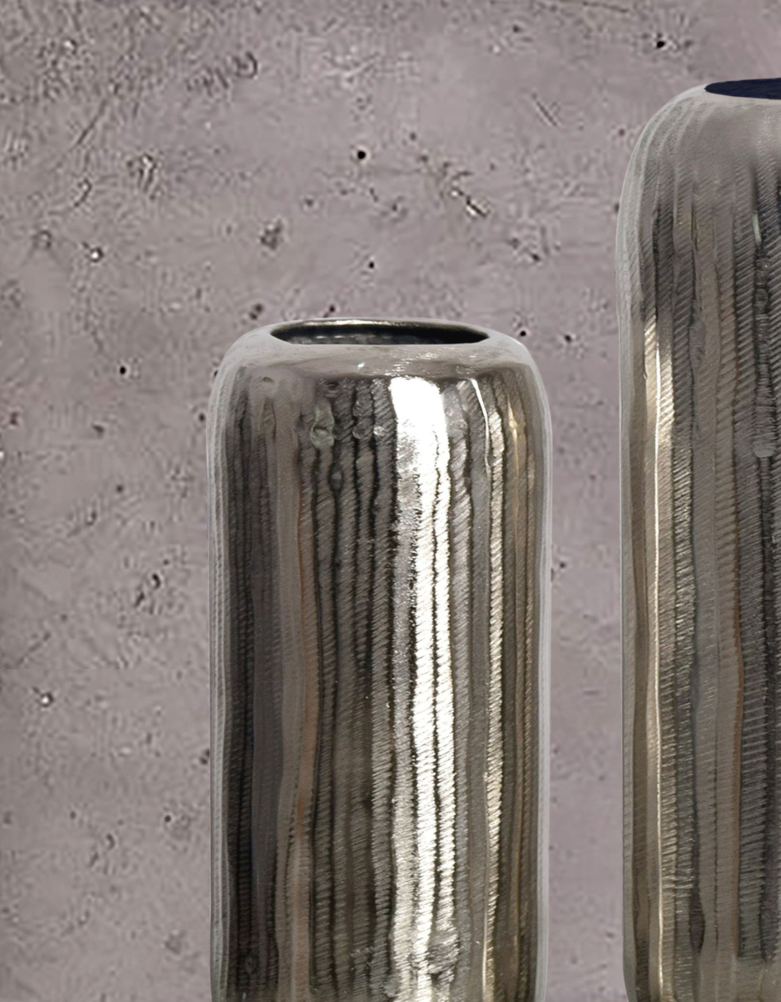 FineBuy Deko Vase 2er Set Aluminium Zylinder Blumenvase Modern, Dekovase Rund 2-teilig für Blumen, Alu Tischvase Wohndeko Metall Tischdeko Handgefertigt | Farbe: Silber