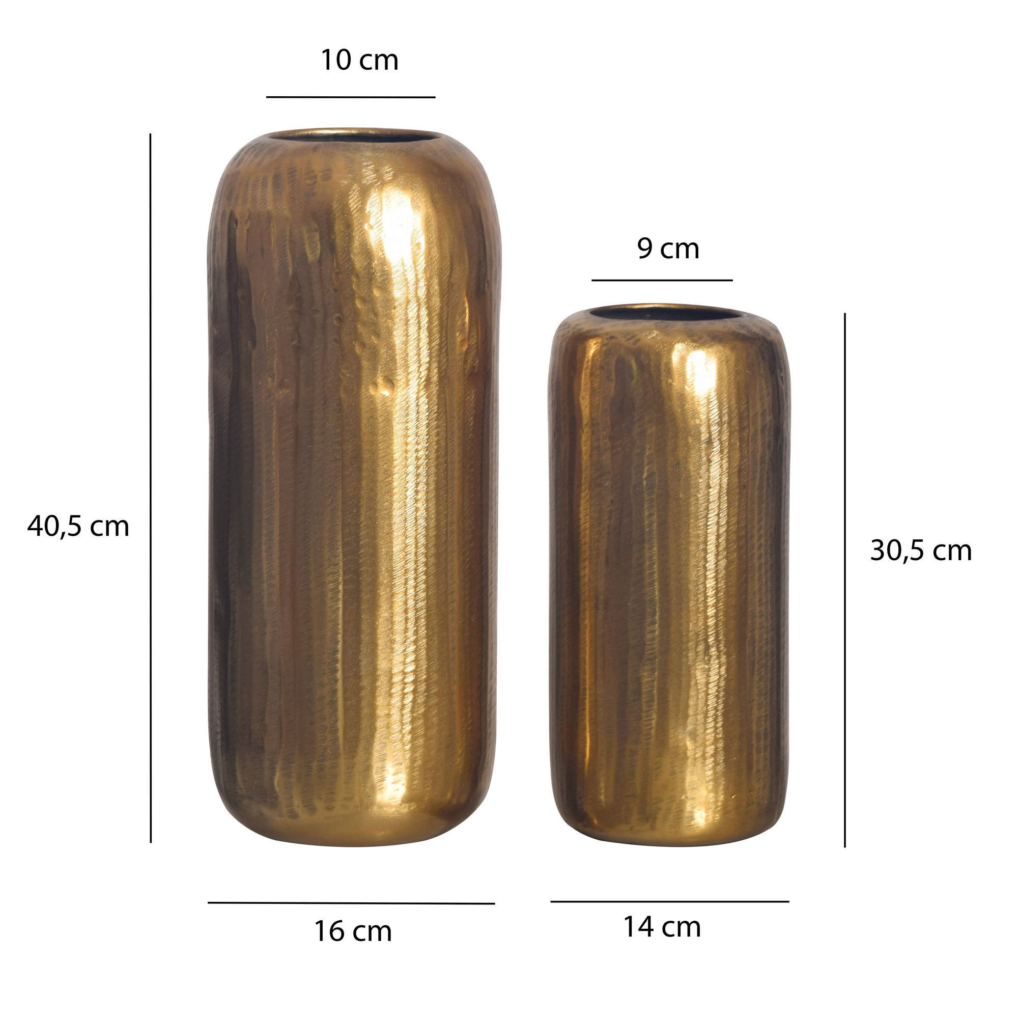 FineBuy Deko Vase 2er Set Aluminium Zylinder Blumenvase Modern, Dekovase Rund 2-teilig für Blumen, Alu Tischvase Wohndeko Metall Tischdeko Handgefertigt | Farbe: Silber