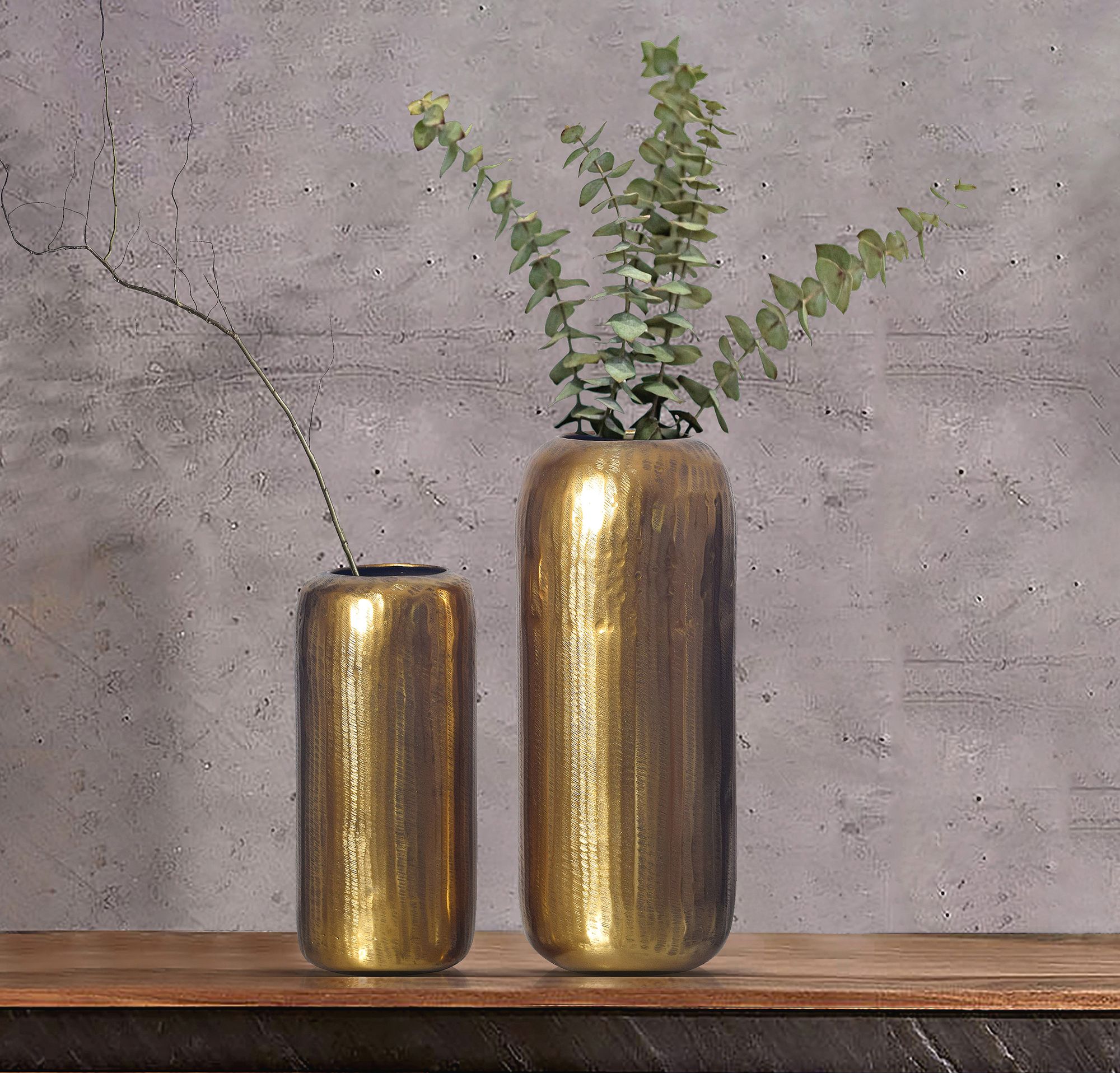 FineBuy Deko Vase 2er Set Aluminium Zylinder Blumenvase Modern, Dekovase Rund 2-teilig für Blumen, Alu Tischvase Wohndeko Metall Tischdeko Handgefertigt | Farbe: Silber