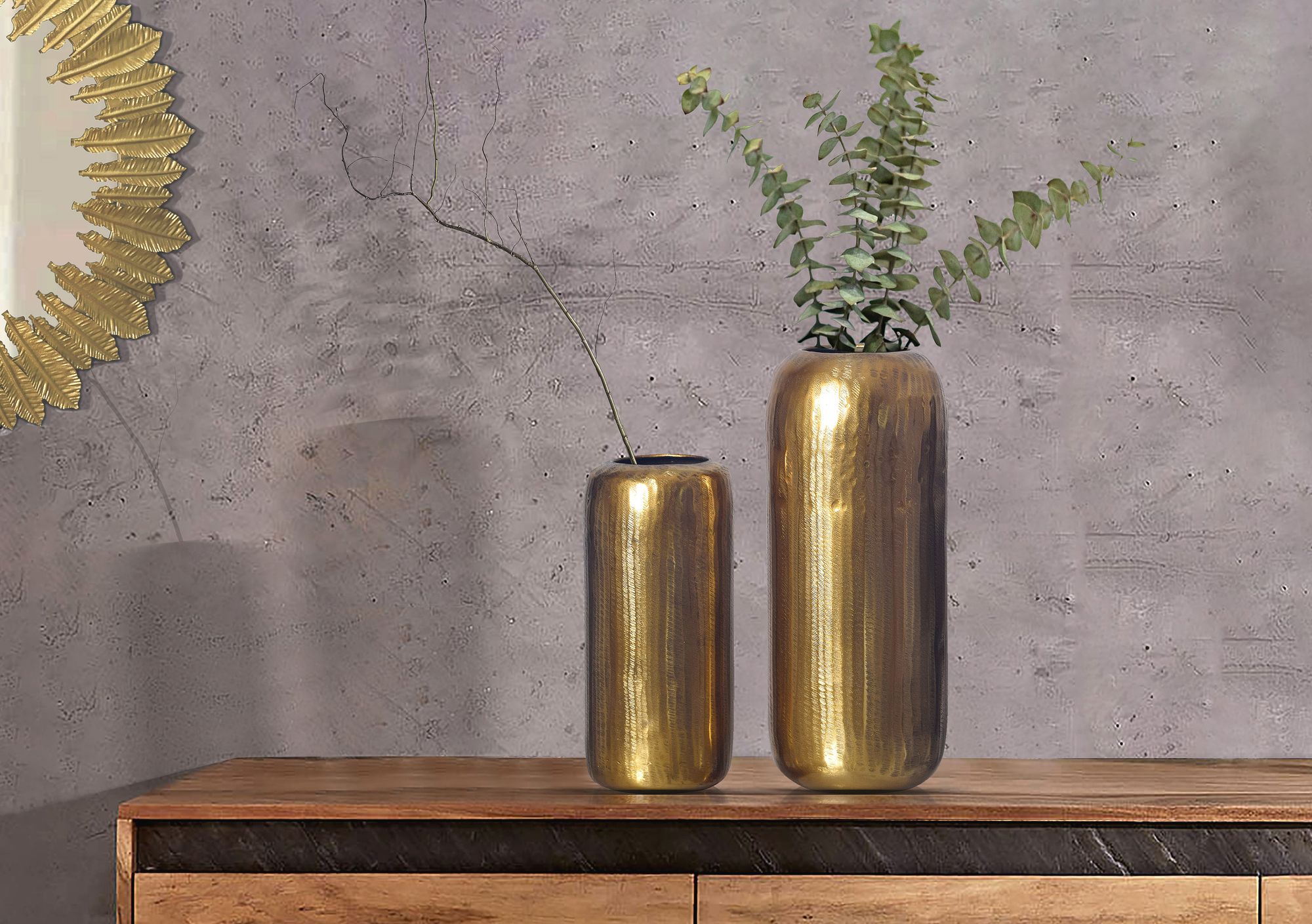 FineBuy Deko Vase 2er Set Aluminium Zylinder Blumenvase Modern, Dekovase Rund 2-teilig für Blumen, Alu Tischvase Wohndeko Metall Tischdeko Handgefertigt | Farbe: Silber