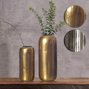 SV108770 FineBuy Deko Vase 2er Set Aluminium Zylinder Blumenvase Modern, Dekovase Rund 2-teilig für Blumen, Alu Tischvase Wohndeko Metall Tischdeko Handgefertigt