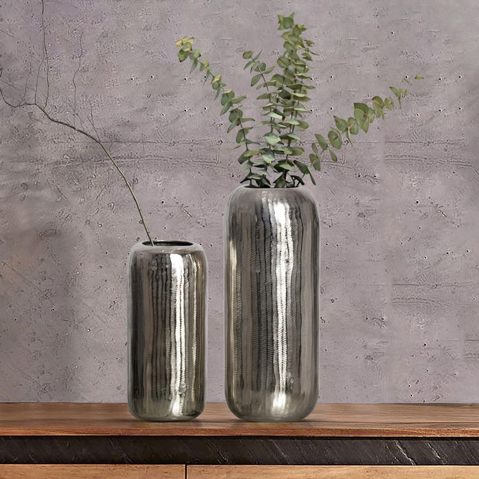 Vase 2er Set FineBuy Blumenvase Aluminium Zylinder Tischvase Rund Dekovase
