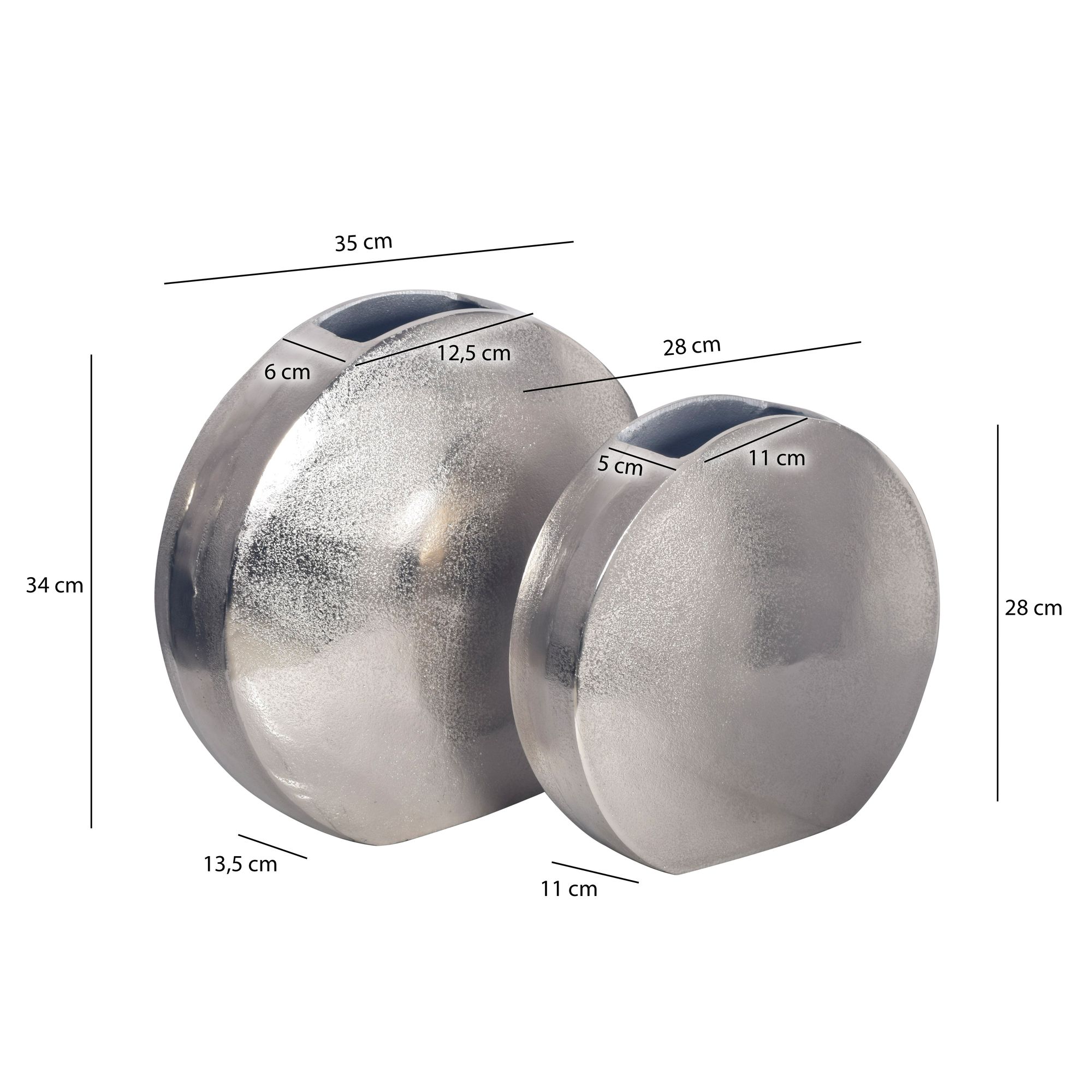 FineBuy Deko Vase 2er Set Aluminium Blumenvase Modern, Dekovase Rund 2-teilig für Blumen, Alu Tischvase Wohndeko Metall Tischdeko Handgefertigt | Farbe: Silber