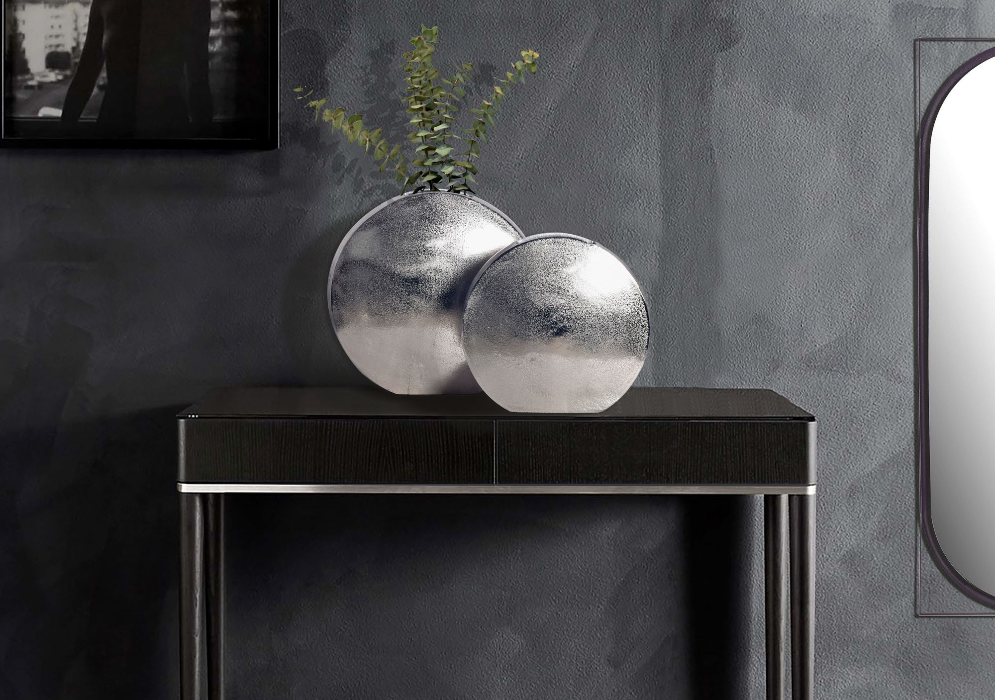 FineBuy Deko Vase 2er Set Aluminium Blumenvase Modern, Dekovase Rund 2-teilig für Blumen, Alu Tischvase Wohndeko Metall Tischdeko Handgefertigt | Farbe: Silber