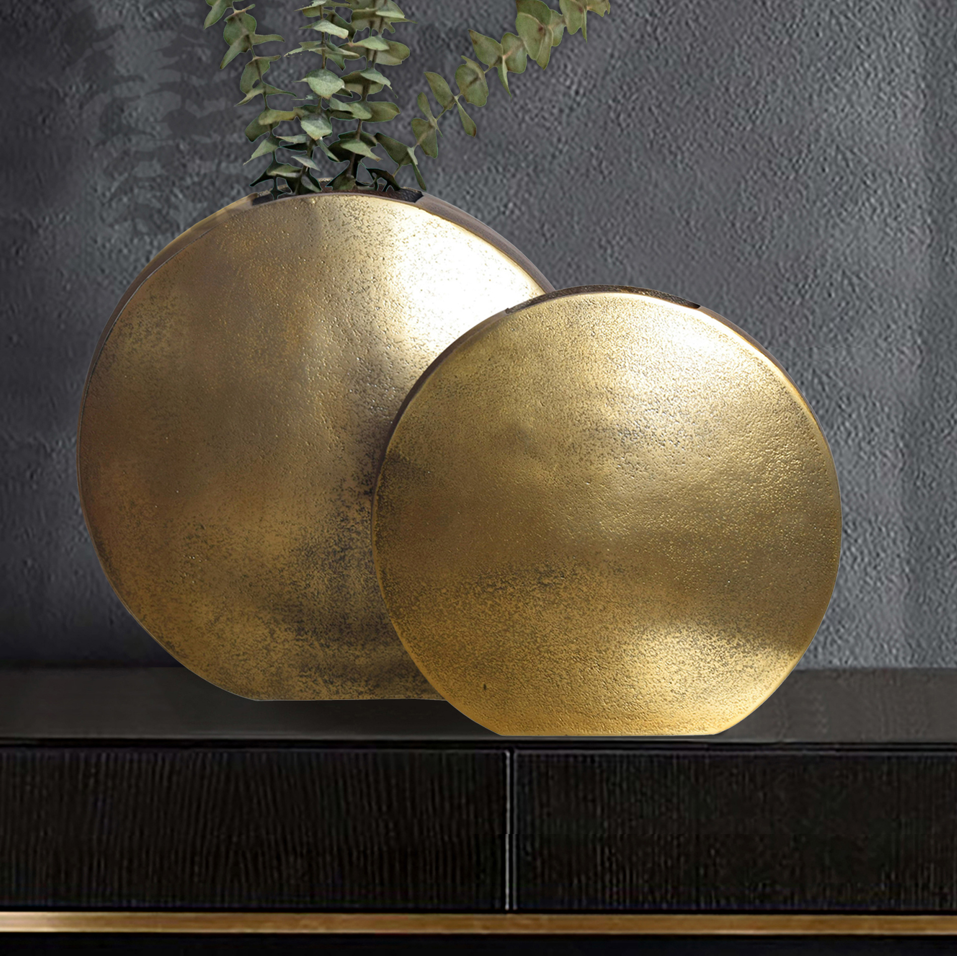 FineBuy Deko Vase 2er Set Aluminium Blumenvase Modern, Dekovase Rund 2-teilig für Blumen, Alu Tischvase Wohndeko Metall Tischdeko Handgefertigt | Farbe: Silber