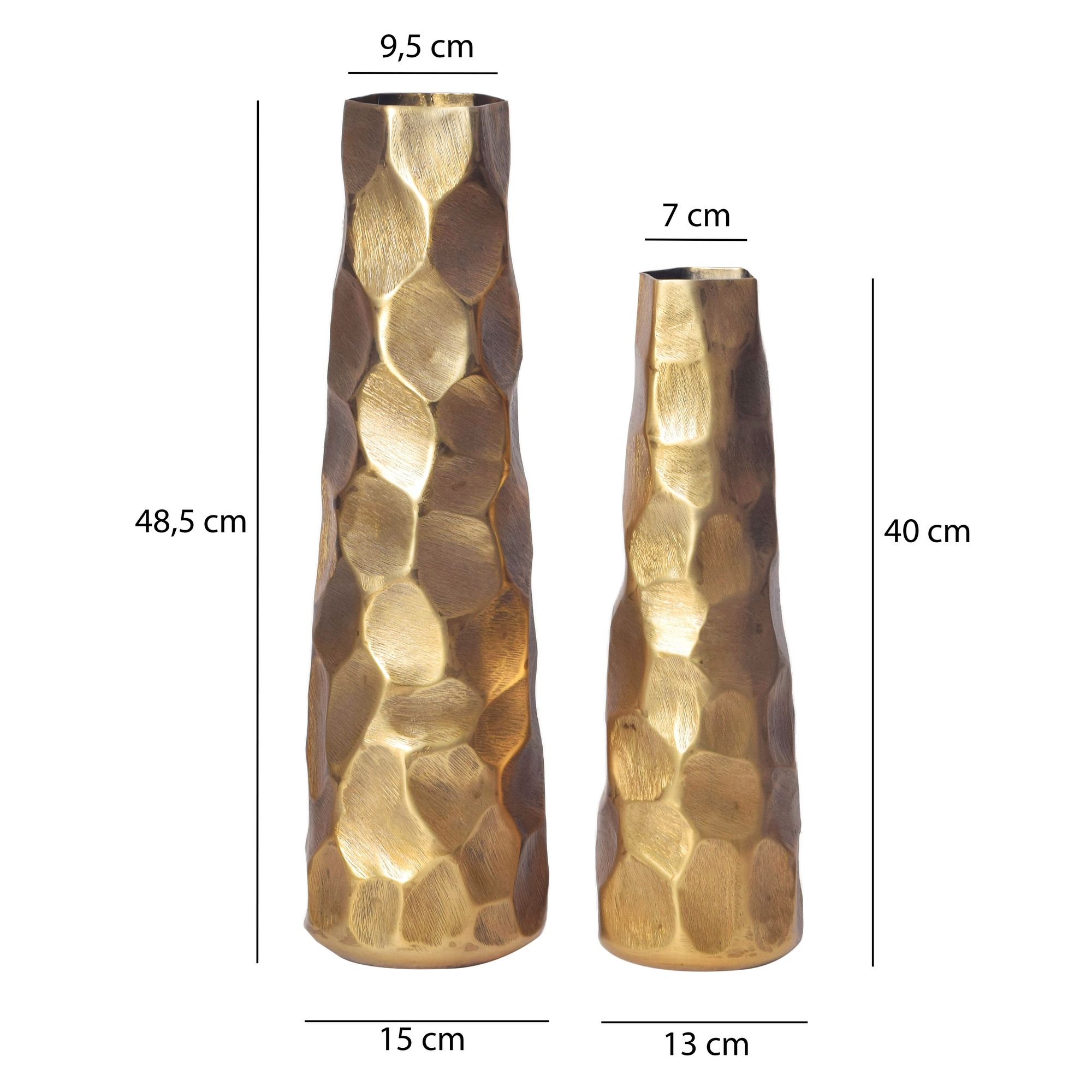 FineBuy Deko Vase 2er Set Aluminium Blumenvase Modern, Dekovase Hammerschlag-Design 2-teilig für Blumen, Alu Tischvase Wohndeko Metall Tischdeko Handgefertigt | Farbe: Silber