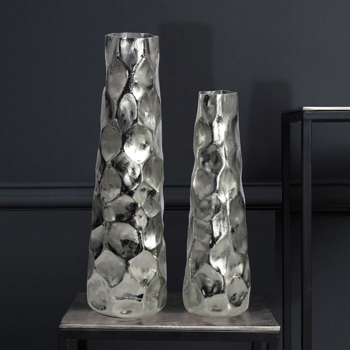 Vase 2er Set FineBuy Blumenvase Aluminium Tischvase Hammerschlag Dekovase Modern
