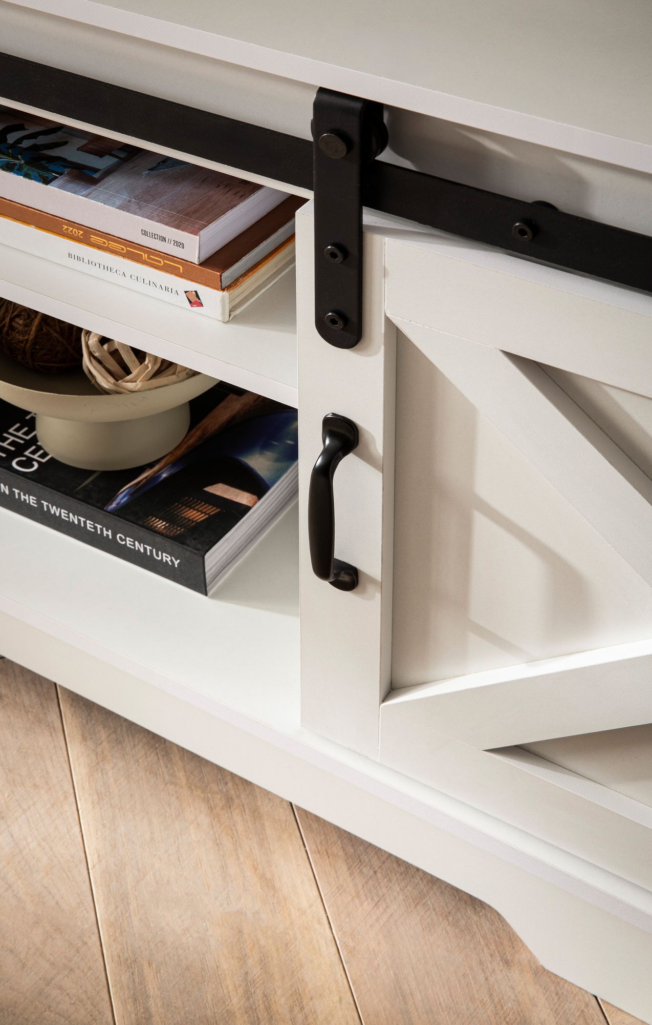 FineBuy Lowboard Weiß 150x59,5x39,5 cm TV-Kommode Landhaus-Stil Modern, Design TV-Schrank Hoch, Fernsehtisch Fernsehschrank mit zwei Schiebe-Türen, Fernsehkommode Wohnzimmer | Farbe: Weiß