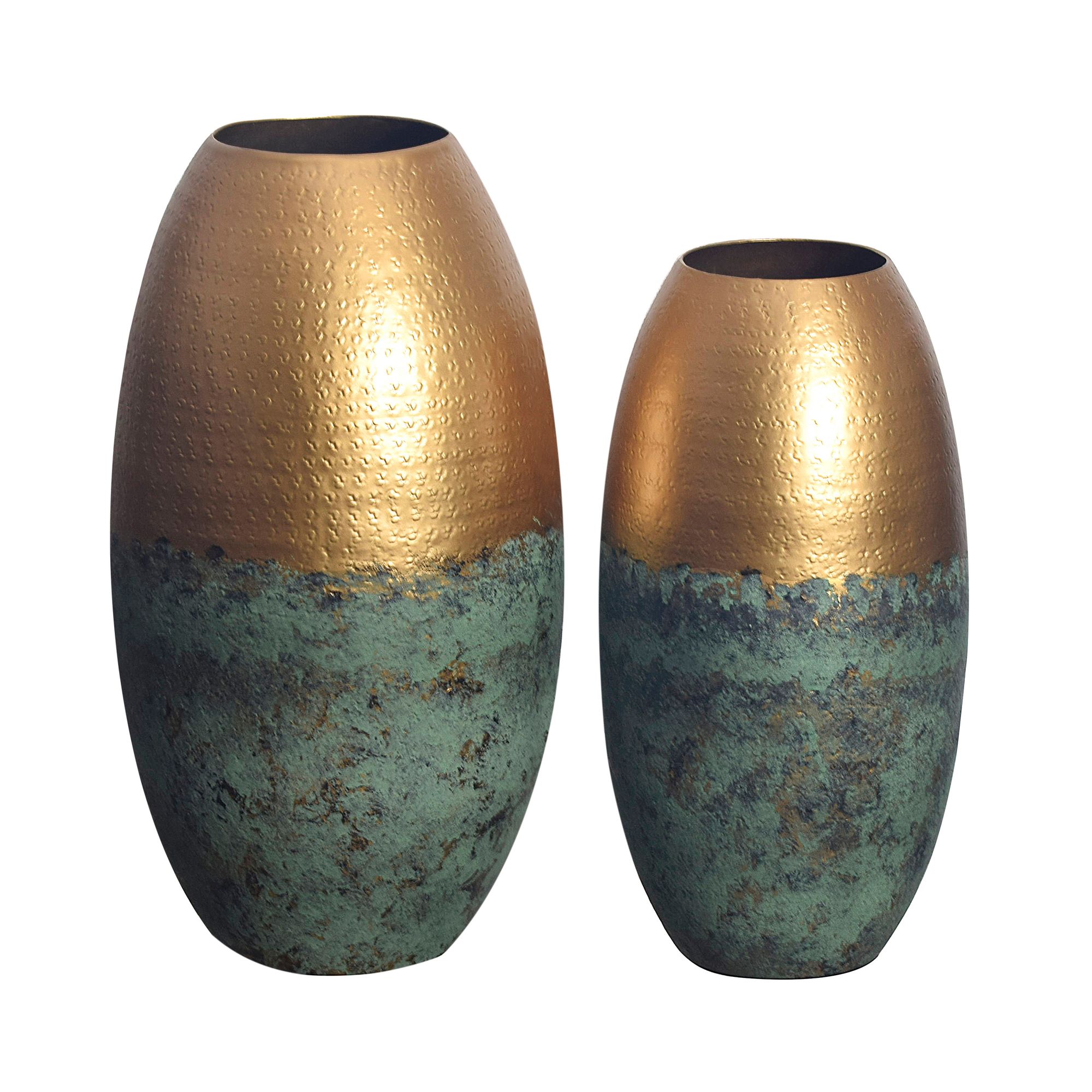 FineBuy Deko Vase 2er Set Aluminium Gold Patina Blumenvase Modern, Dekovase Punziert Rund 2-teilig für Blumen, Alu Tischvase Wohndeko Metall Tischdeko Handgefertigt | Farbe: Gold FineBuy Deko Vase 2er Set Aluminium Gold Patina Blumenvase Modern, Dekovase Punziert Rund 2-teilig für Blumen, Alu Tischvase Wohndeko Metall Tischdeko Handgefertigt | Farbe: Gold