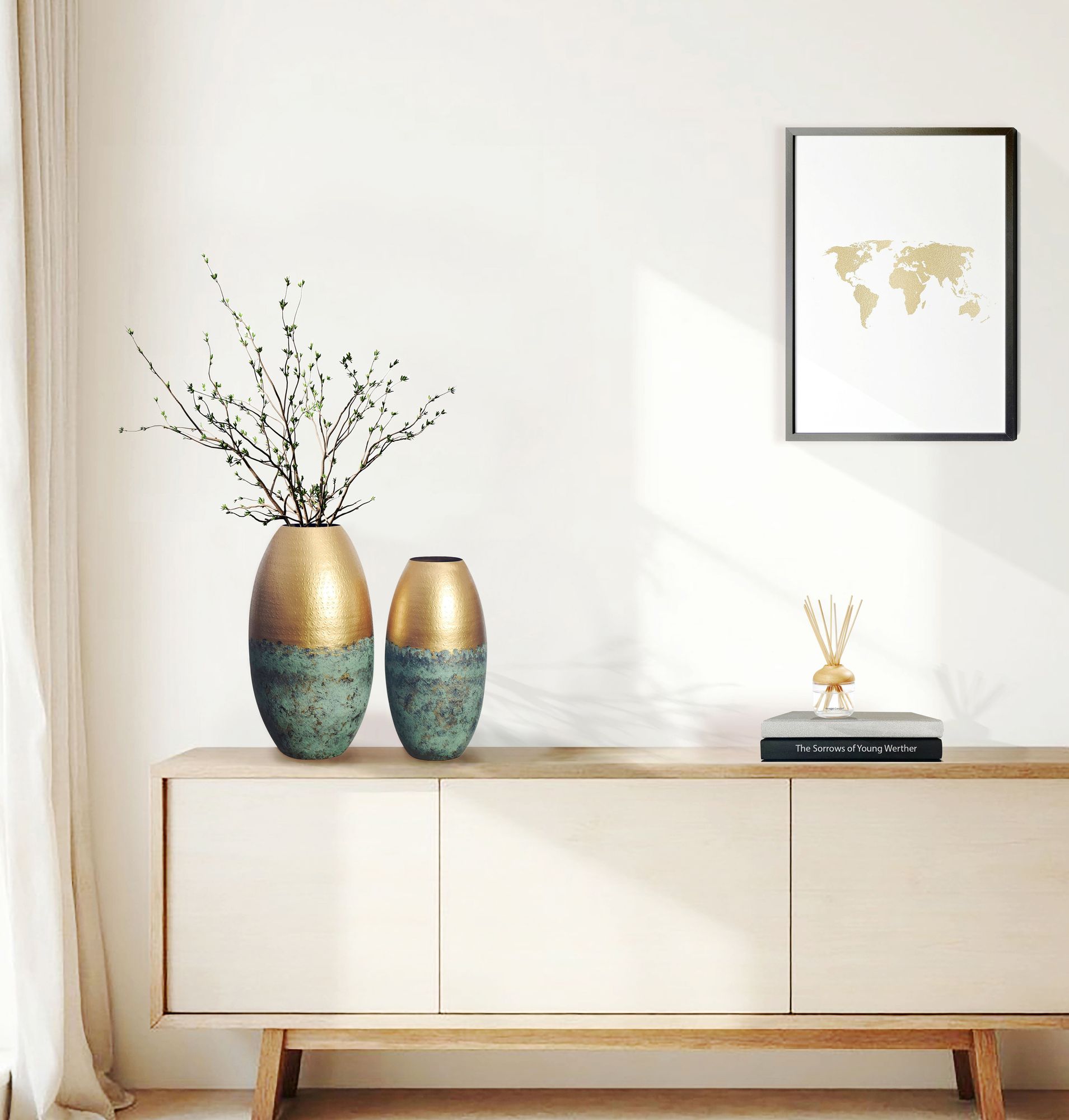 FineBuy Deko Vase 2er Set Aluminium Gold Patina Blumenvase Modern, Dekovase Punziert Rund 2-teilig für Blumen, Alu Tischvase Wohndeko Metall Tischdeko Handgefertigt | Farbe: Gold FineBuy Deko Vase 2er Set Aluminium Gold Patina Blumenvase Modern, Dekovase Punziert Rund 2-teilig für Blumen, Alu Tischvase Wohndeko Metall Tischdeko Handgefertigt | Farbe: Gold