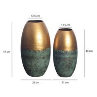 Vase 2er Set FineBuy Blumenvase Aluminium Gold Patina Tischvase Punziert Rund – Ansicht 3