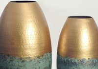 Vase 2er Set FineBuy Blumenvase Aluminium Gold Patina Tischvase Punziert Rund – Ansicht 4