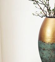 Vase 2er Set FineBuy Blumenvase Aluminium Gold Patina Tischvase Punziert Rund – Ansicht 5