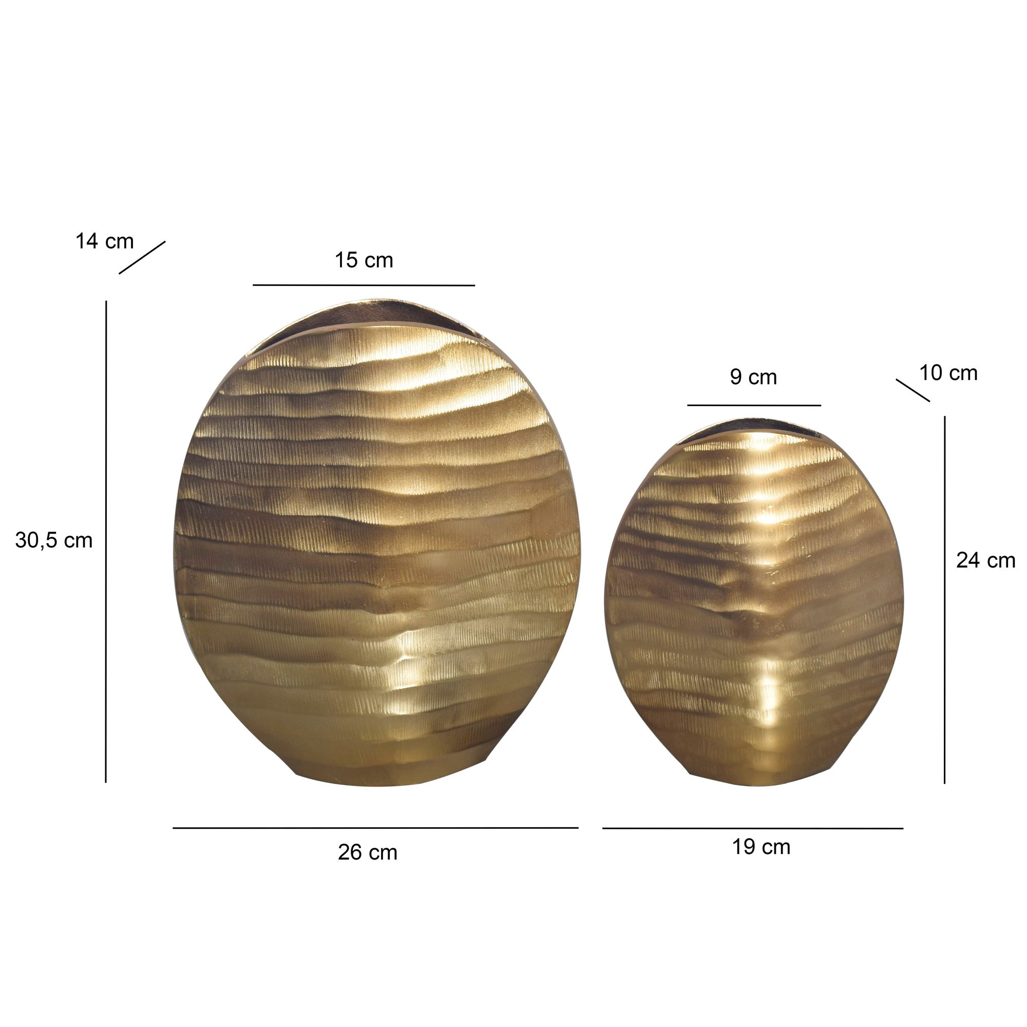 FineBuy Deko Vase 2er Set Aluminium Blumenvase Wellenmuster Modern, Dekovase Rund 2-teilig für Blumen, Alu Tischvase Wohndeko Metall Tischdeko Handgefertigt | Farbe: Silber