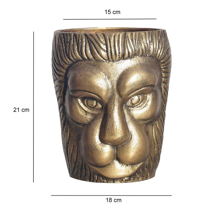 Vase FineBuy Blumenvase Löwenkopf 21 cm Aluminium Gold Tischvase Wohndeko Rund – Maßzeichnung