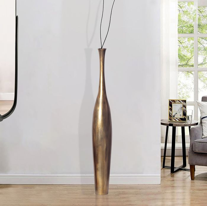 FineBuy Deko Vase Aluminium Gold Blumenvase Modern Groß, Dekovase Extravagant für Blumen, XXL Alu Bodenvase Metall Wohndeko Handgefertigt