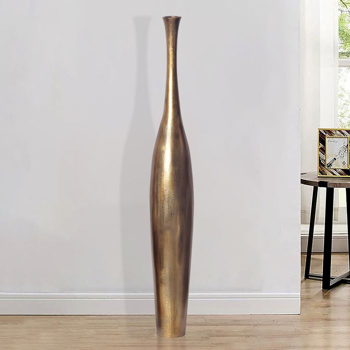 Vase FineBuy Aluminium Gold Blumenvase XXL Bodenvase Wohndeko Groß Alu Modern