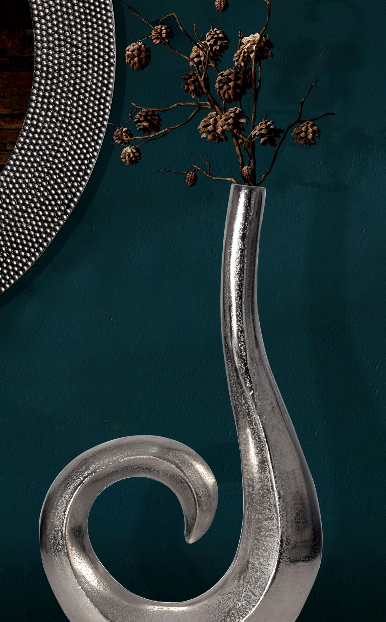 FineBuy Deko Vase 47 cm Aluminium Spirale Blumenvase Modern Klein, Dekovase Extravagant für Blumen, Alu Tischvase Wohndeko Tischdeko Handgefertigt | Farbe: Gold