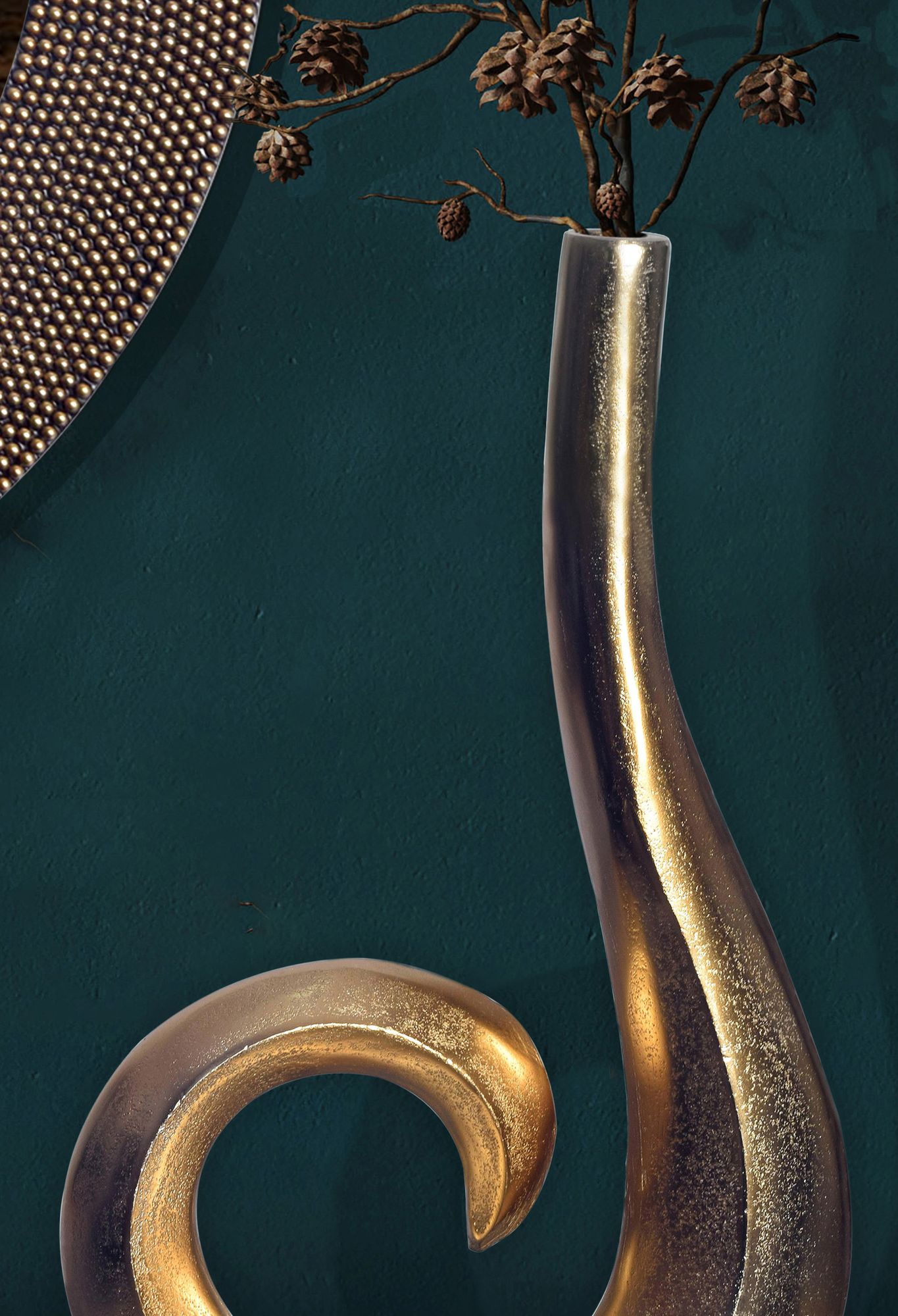 FineBuy Deko Vase 47 cm Aluminium Spirale Blumenvase Modern Klein, Dekovase Extravagant für Blumen, Alu Tischvase Wohndeko Tischdeko Handgefertigt | Farbe: Gold