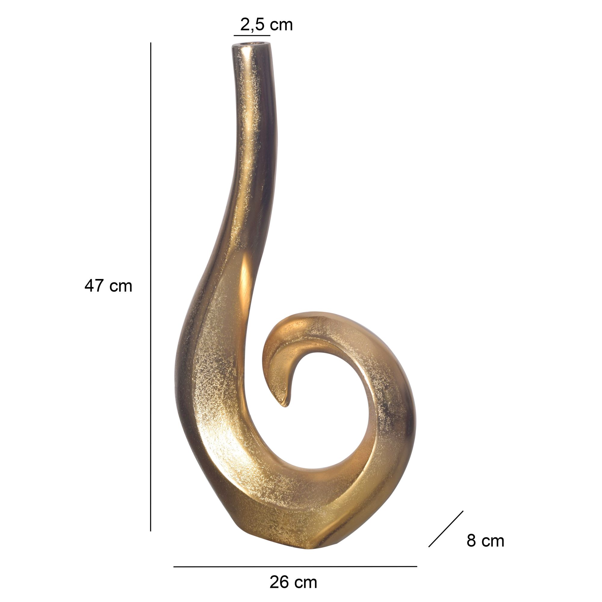 FineBuy Deko Vase 47 cm Aluminium Spirale Blumenvase Modern Klein, Dekovase Extravagant für Blumen, Alu Tischvase Wohndeko Tischdeko Handgefertigt | Farbe: Gold