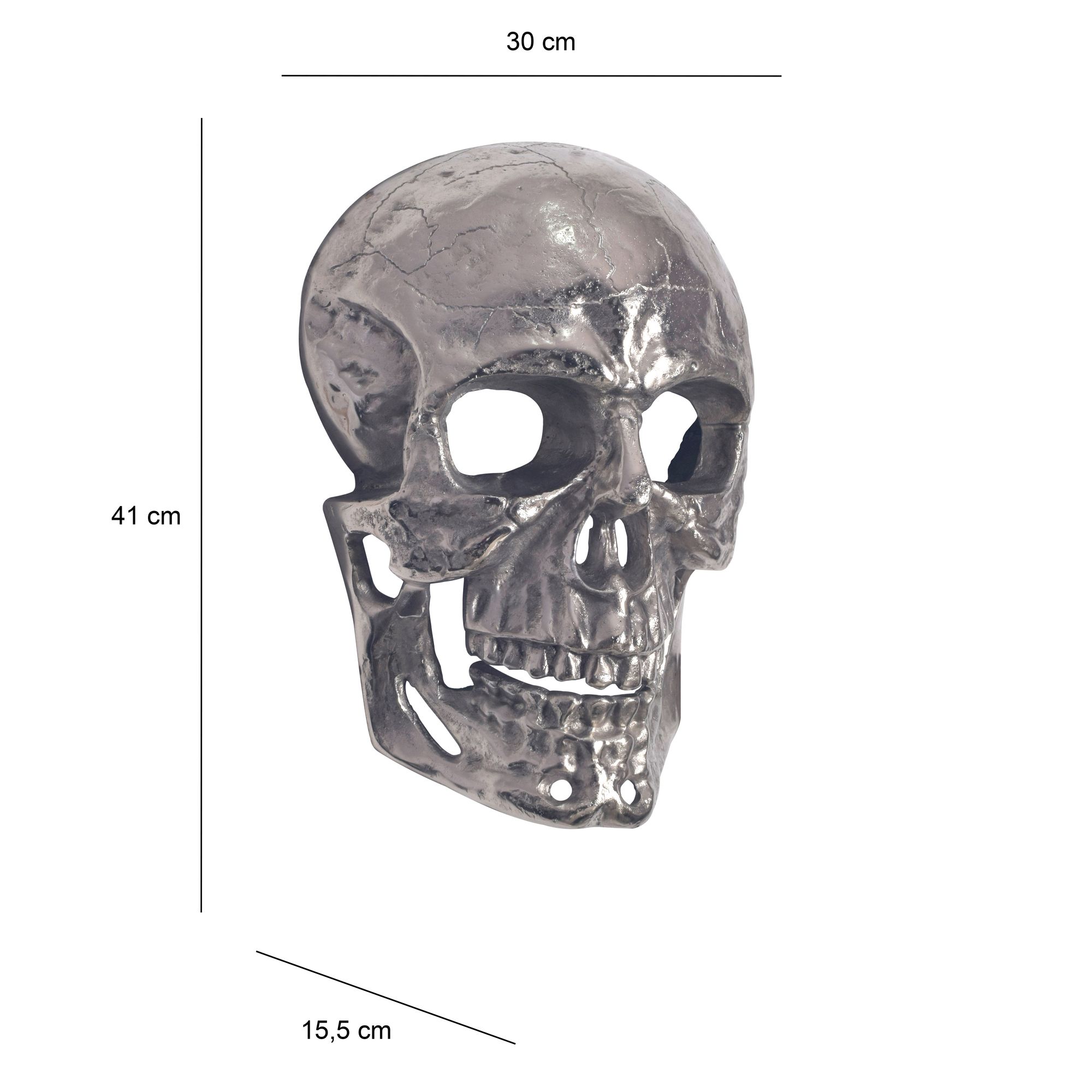 FineBuy Wanddeko Totenkopf Aluminium 41 cm Schädel Groß, Design Wanddekoration Metall Deko Alu Modern, Wohndeko Skull, Wandskulptur Dekoration Wohnaccessoire | Farbe: Silber