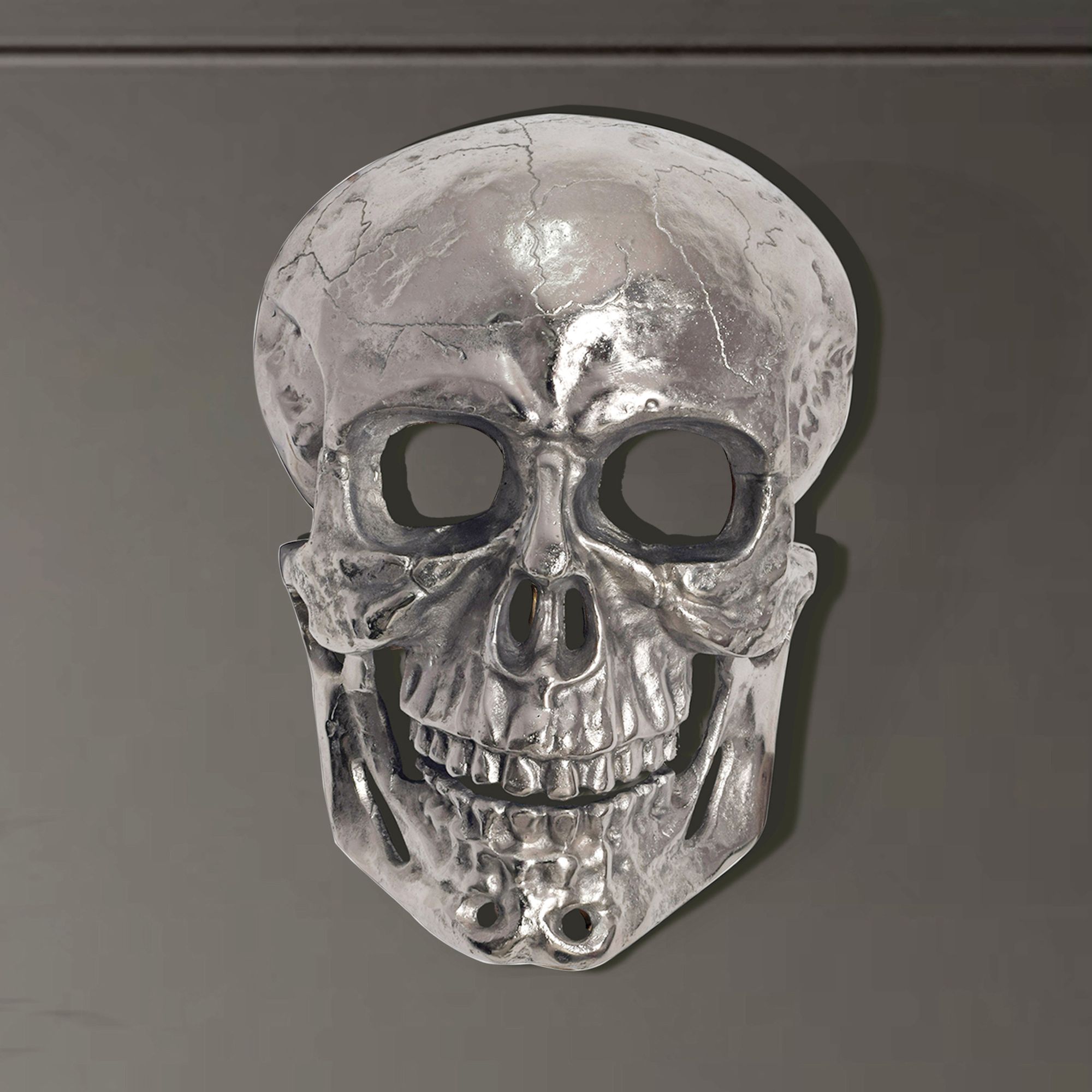 FineBuy Wanddeko Totenkopf Aluminium 41 cm Schädel Groß, Design Wanddekoration Metall Deko Alu Modern, Wohndeko Skull, Wandskulptur Dekoration Wohnaccessoire | Farbe: Silber