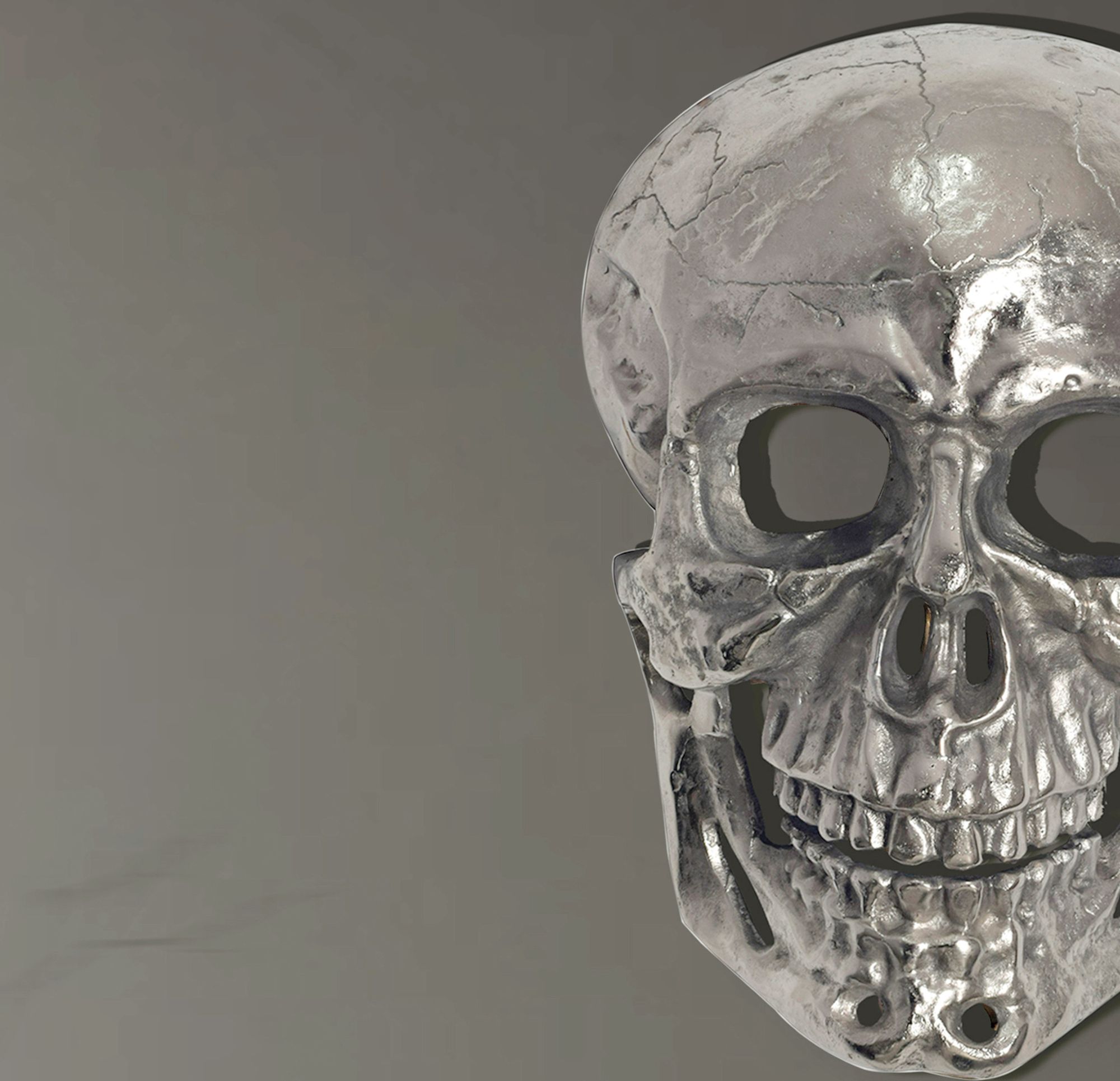 FineBuy Wanddeko Totenkopf Aluminium 41 cm Schädel Groß, Design Wanddekoration Metall Deko Alu Modern, Wohndeko Skull, Wandskulptur Dekoration Wohnaccessoire | Farbe: Silber