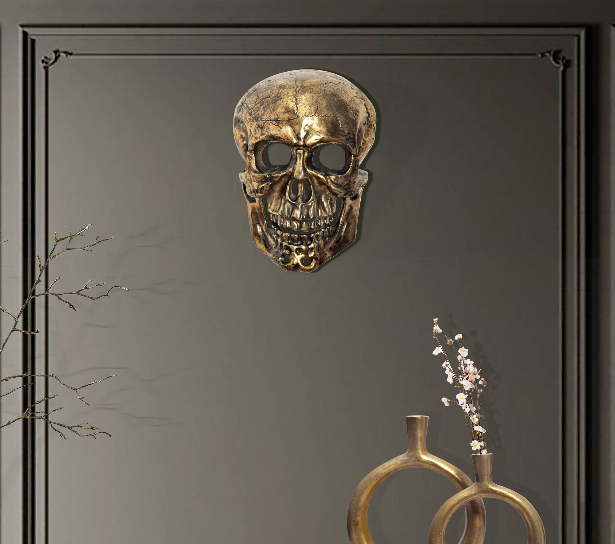 FineBuy Wanddeko Totenkopf Aluminium 41 cm Schädel Groß, Design Wanddekoration Metall Deko Alu Modern, Wohndeko Skull, Wandskulptur Dekoration Wohnaccessoire | Farbe: Silber
