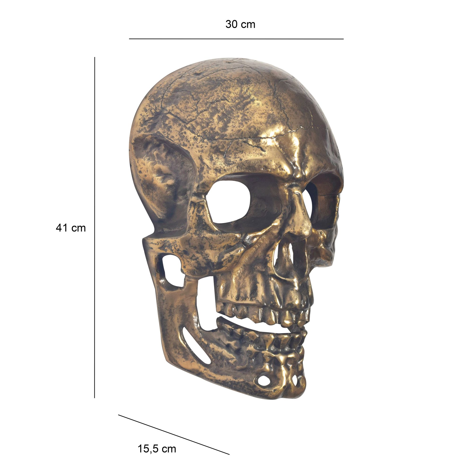 FineBuy Wanddeko Totenkopf Aluminium 41 cm Schädel Groß, Design Wanddekoration Metall Deko Alu Modern, Wohndeko Skull, Wandskulptur Dekoration Wohnaccessoire | Farbe: Silber