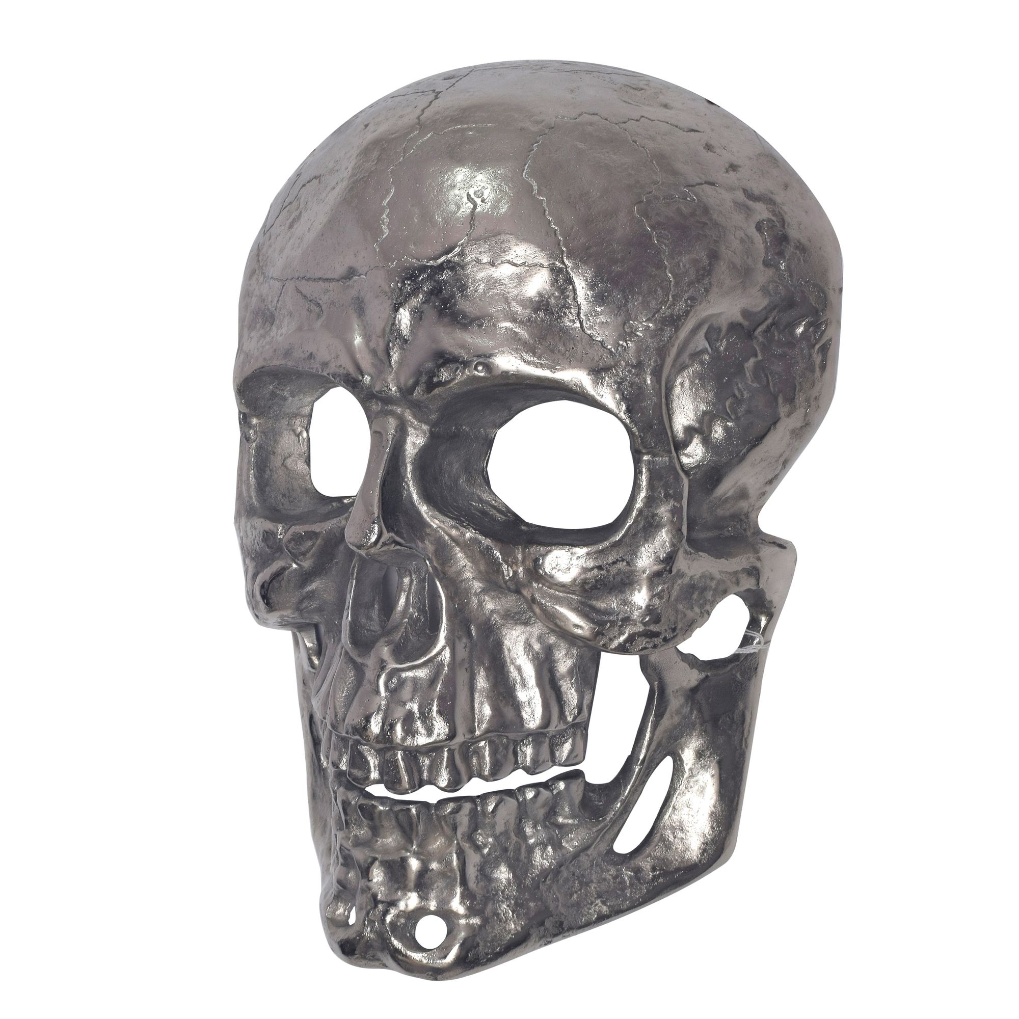 FineBuy Wanddeko Totenkopf Aluminium 41 cm Schädel Groß, Design Wanddekoration Metall Deko Alu Modern, Wohndeko Skull, Wandskulptur Dekoration Wohnaccessoire | Farbe: Silber