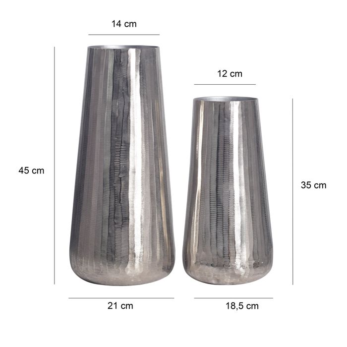Vase 2er Set FineBuy Blumenvase Aluminium Silber Wohndeko Tischvase Modern Rund – Maßzeichnung