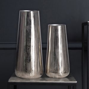 FB109300 FineBuy Deko Vase 2er Set Aluminium Silber Rund Blumenvase Modern, Dekovase 2-teilig für Blumen, Alu Tischvase Wohndeko Metall Tischdeko Handgefertigt