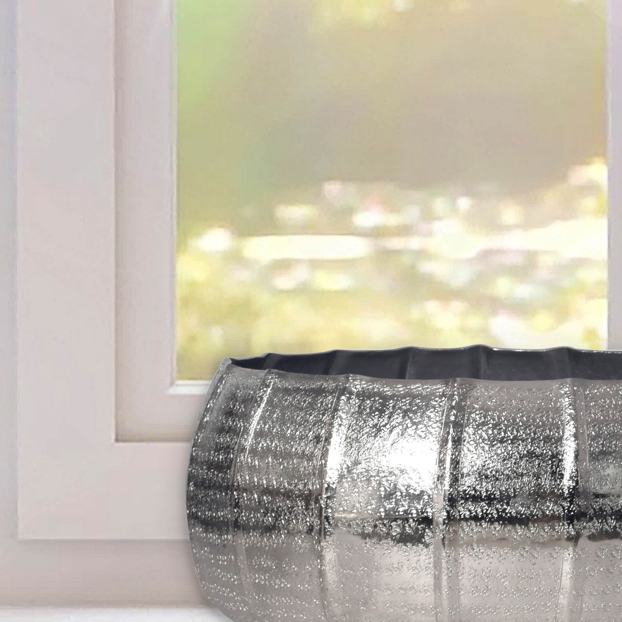 FineBuy Pflanzgefäß 2er Set Metall Pflanzkübel, Design Pflanzenkübel Aluminium Rund Indoor, Blumenkübel Pflanzschale 2-teilig Punziert | Farbe: Silber