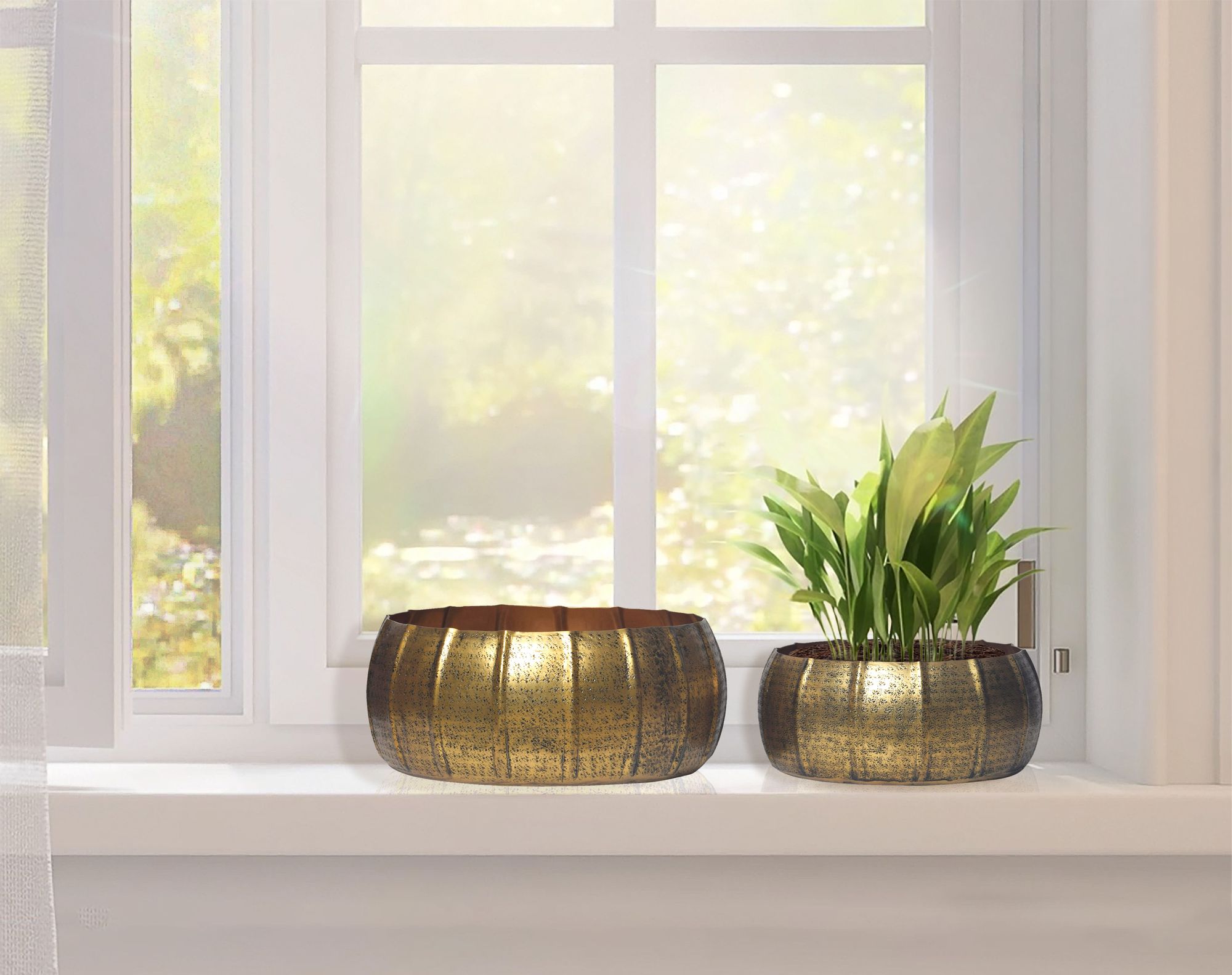 FineBuy Pflanzgefäß 2er Set Metall Pflanzkübel, Design Pflanzenkübel Aluminium Rund Indoor, Blumenkübel Pflanzschale 2-teilig Punziert | Farbe: Silber