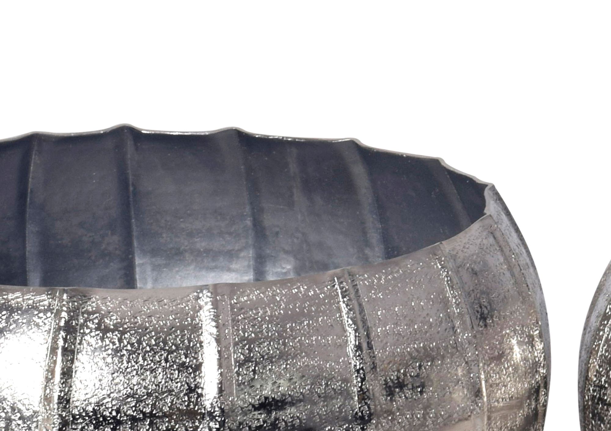 FineBuy Pflanzgefäß 2er Set Metall Pflanzkübel, Design Pflanzenkübel Aluminium Rund Indoor, Blumenkübel Pflanzschale 2-teilig Punziert | Farbe: Silber